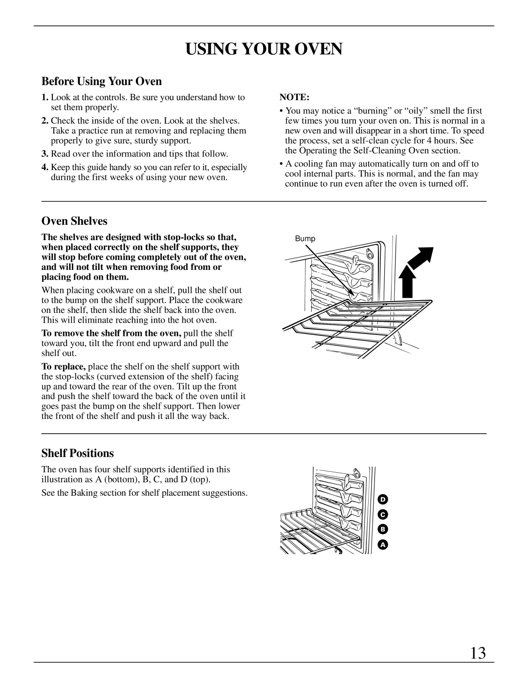 GE Monogram ZEK735 Before Using Your Oven, Oven Shelves, Shelf Positions, Shelves are designed with stop-locks so that 