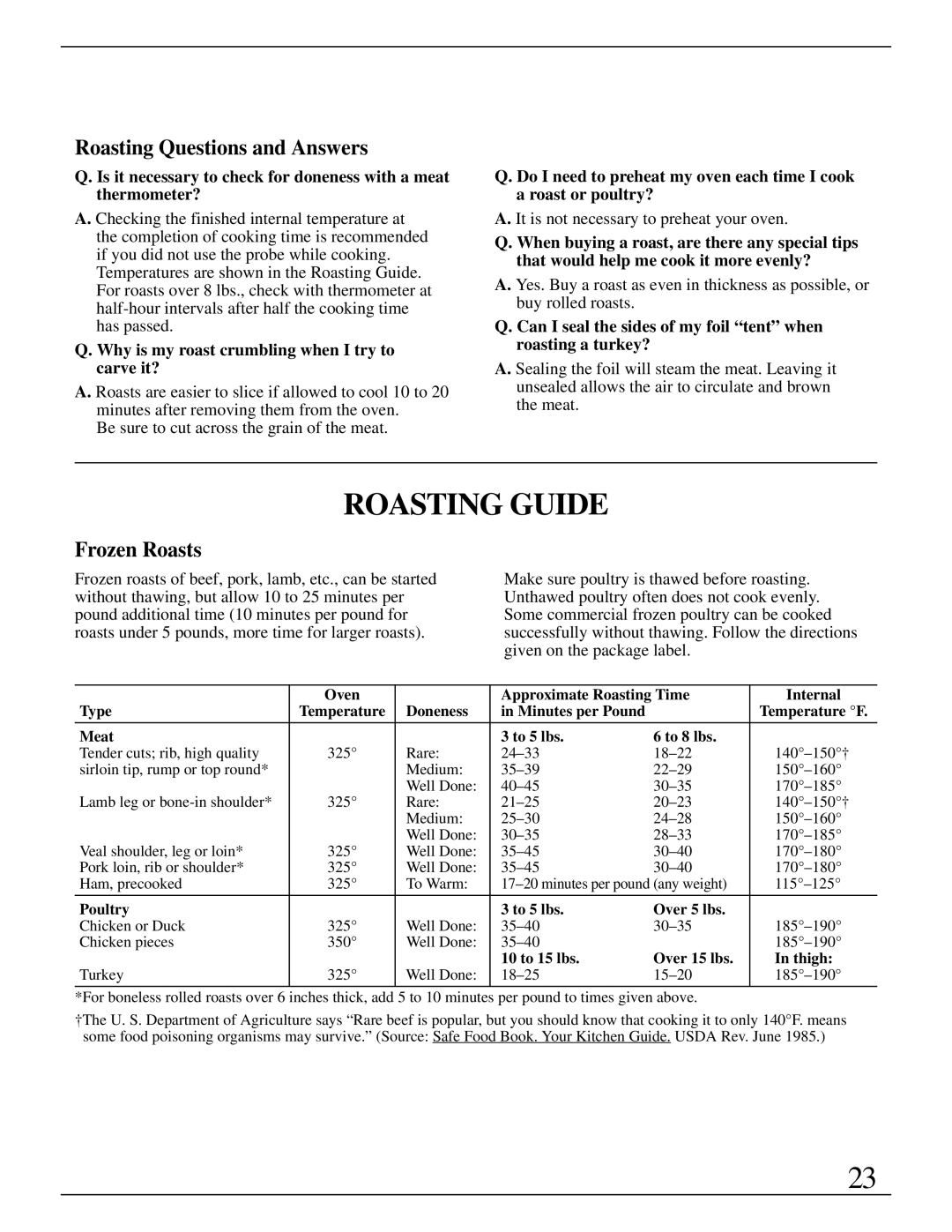 GE Monogram ZEK735 manual Roasting Guide, Roasting Questions and Answers, Frozen Roasts 