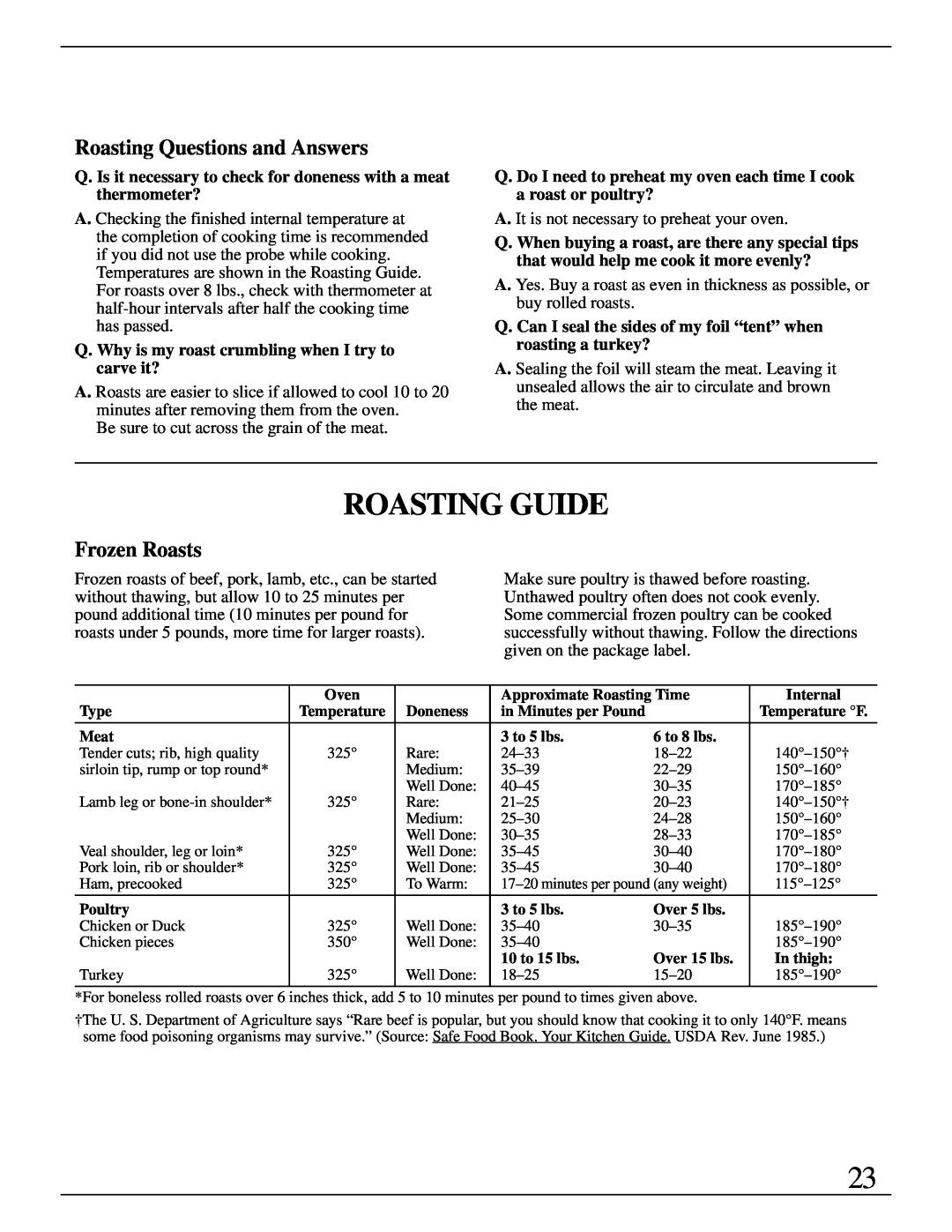GE Monogram ZEK735 manual Roasting Guide, Roasting Questions and Answers, Frozen Roasts 