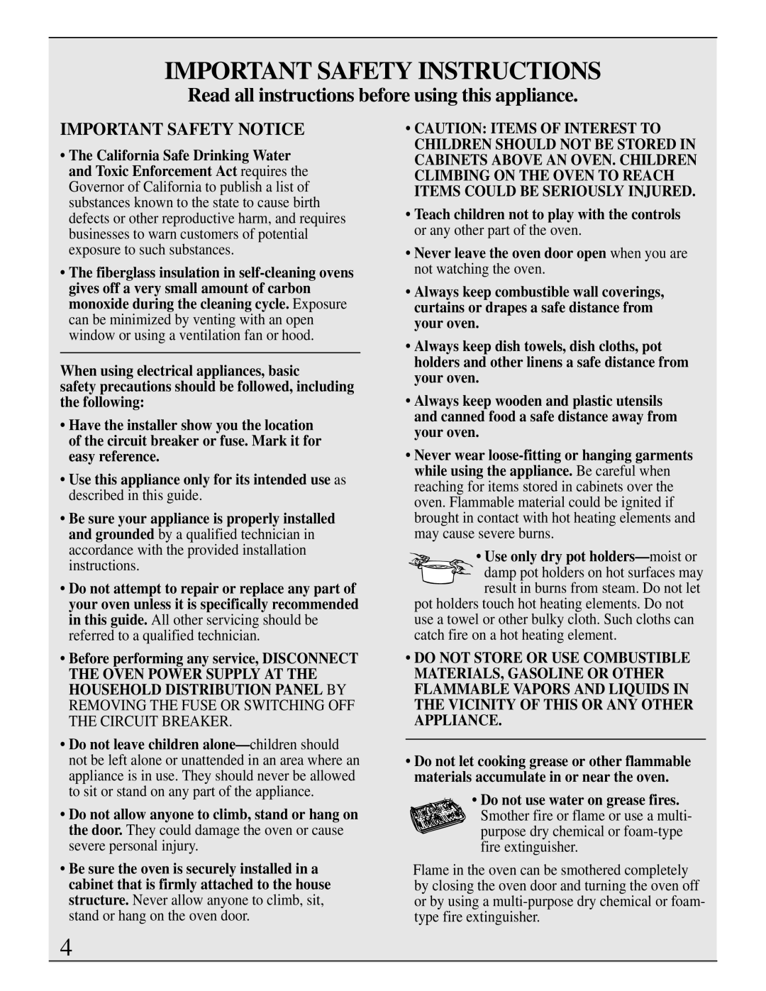 GE Monogram ZEK735 manual Important Safety Instructions, Important Safety Notice 