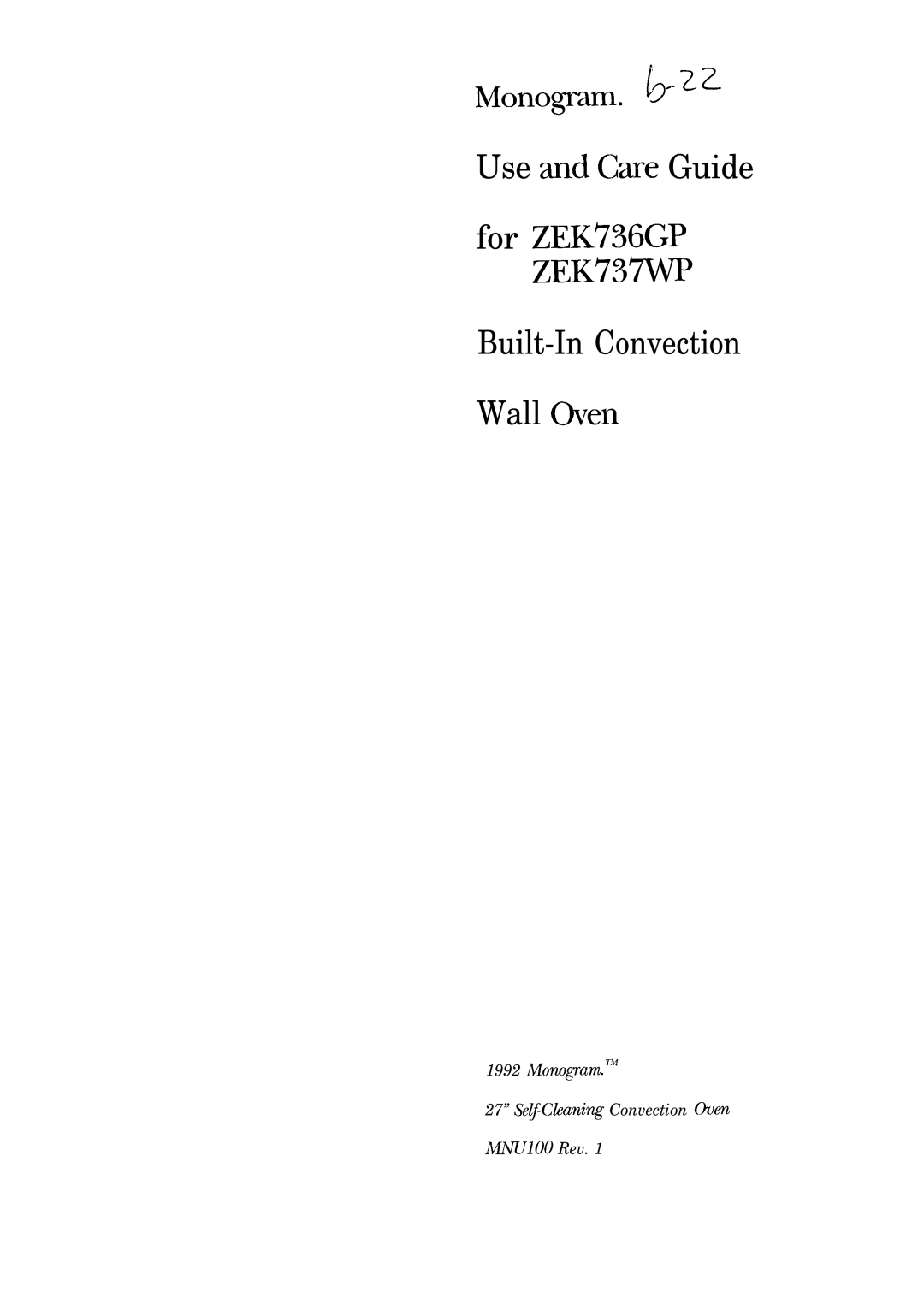 GE Monogram ZEK73WP, ZEK736GP manual Monogam. b--2z 