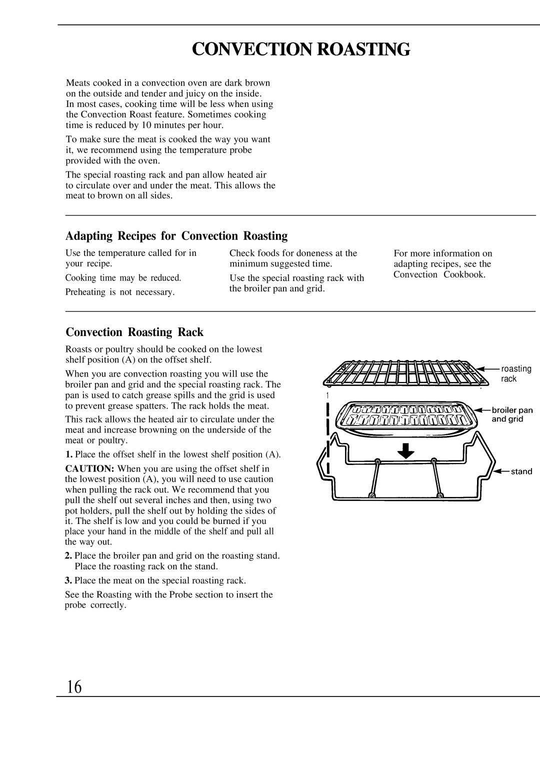 GE Monogram ZEK736GP, ZEK73WP manual CO~CTION ROASTmG, Adapting Recipes for Convection Roasting, Convection Roasting Rack 