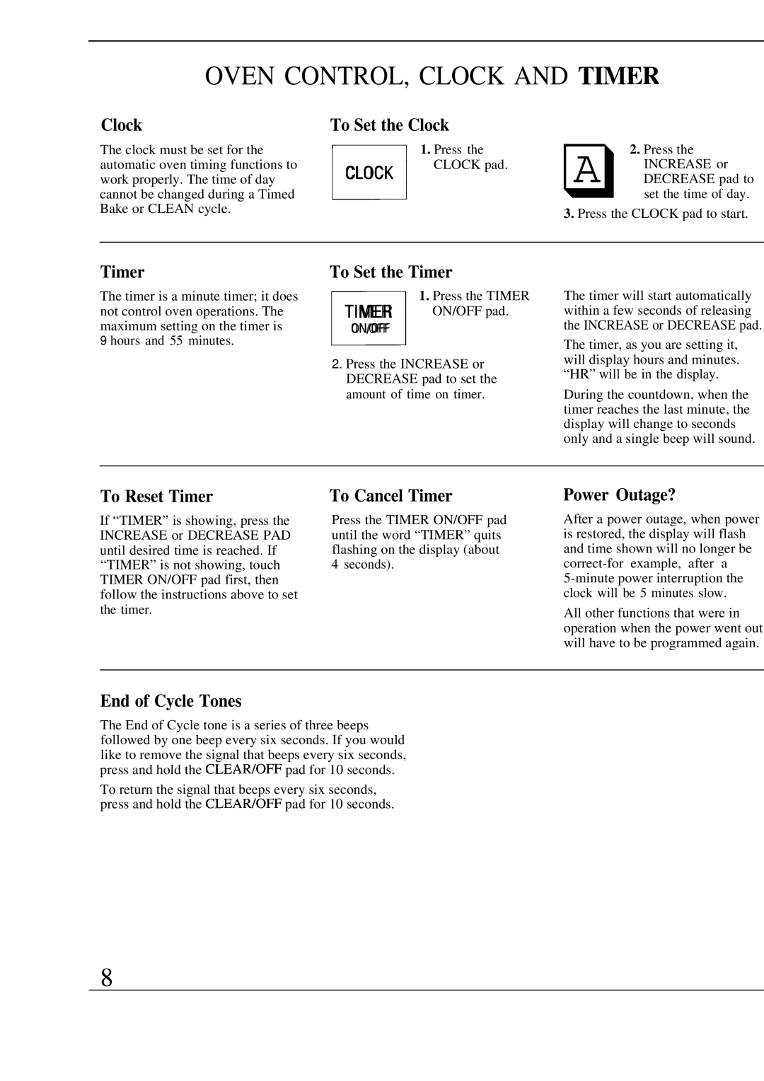 GE Monogram ZEK736GP, ZEK73WP manual Oven CONTROL, Clock and Tmer 