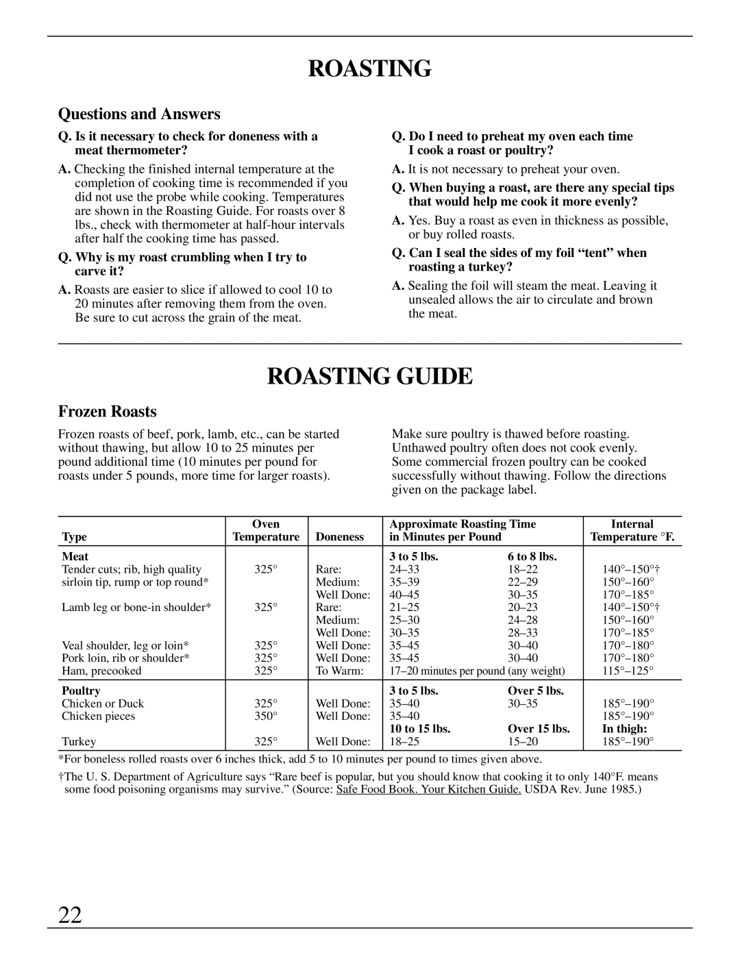 GE Monogram ZEK755 Roasting Guide, Questions and Answers, Frozen Roasts, Why is my roast crumbling when I try to carve it? 