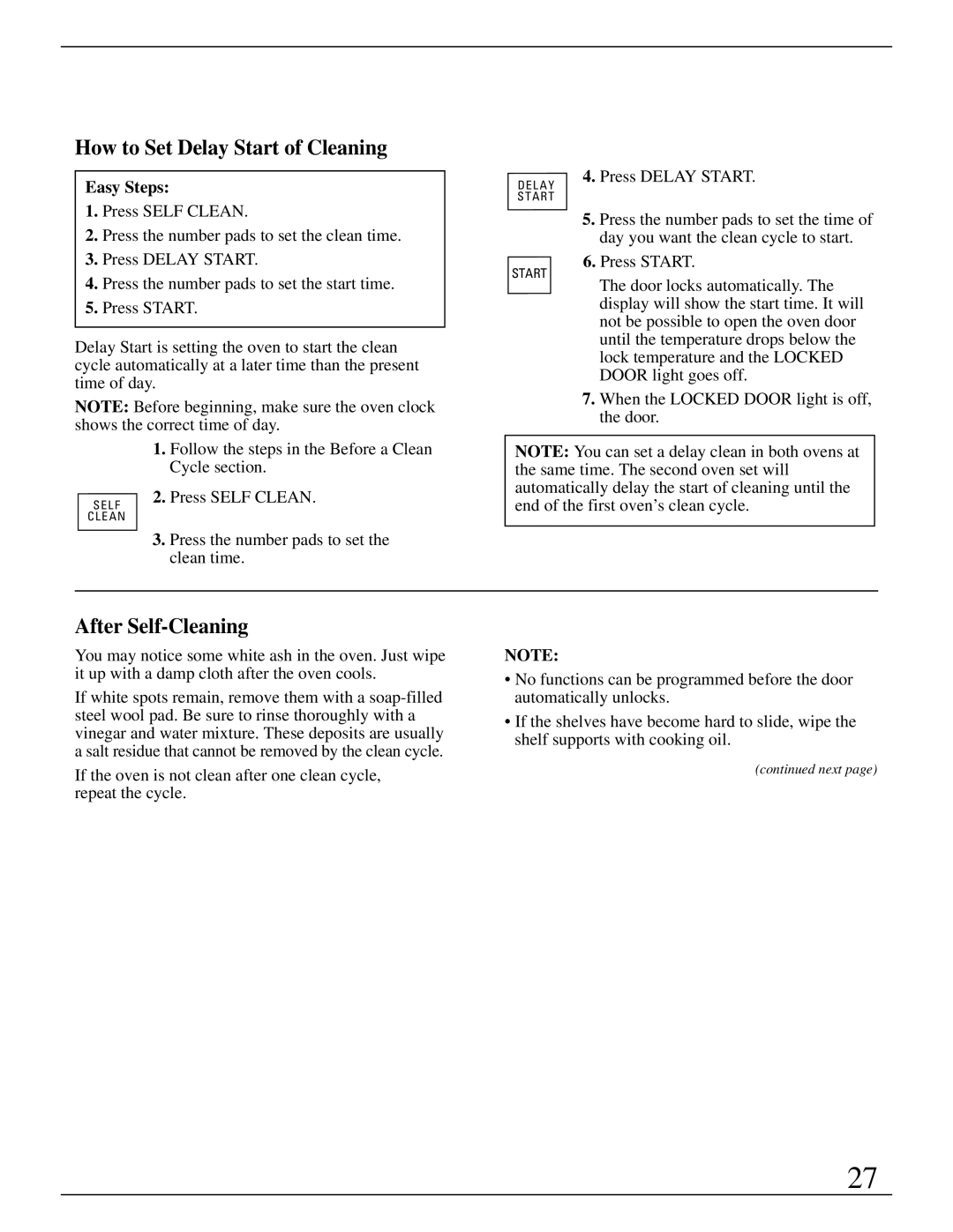 GE Monogram ZEK755 manual How to Set Delay Start of Cleaning, After Self-Cleaning 