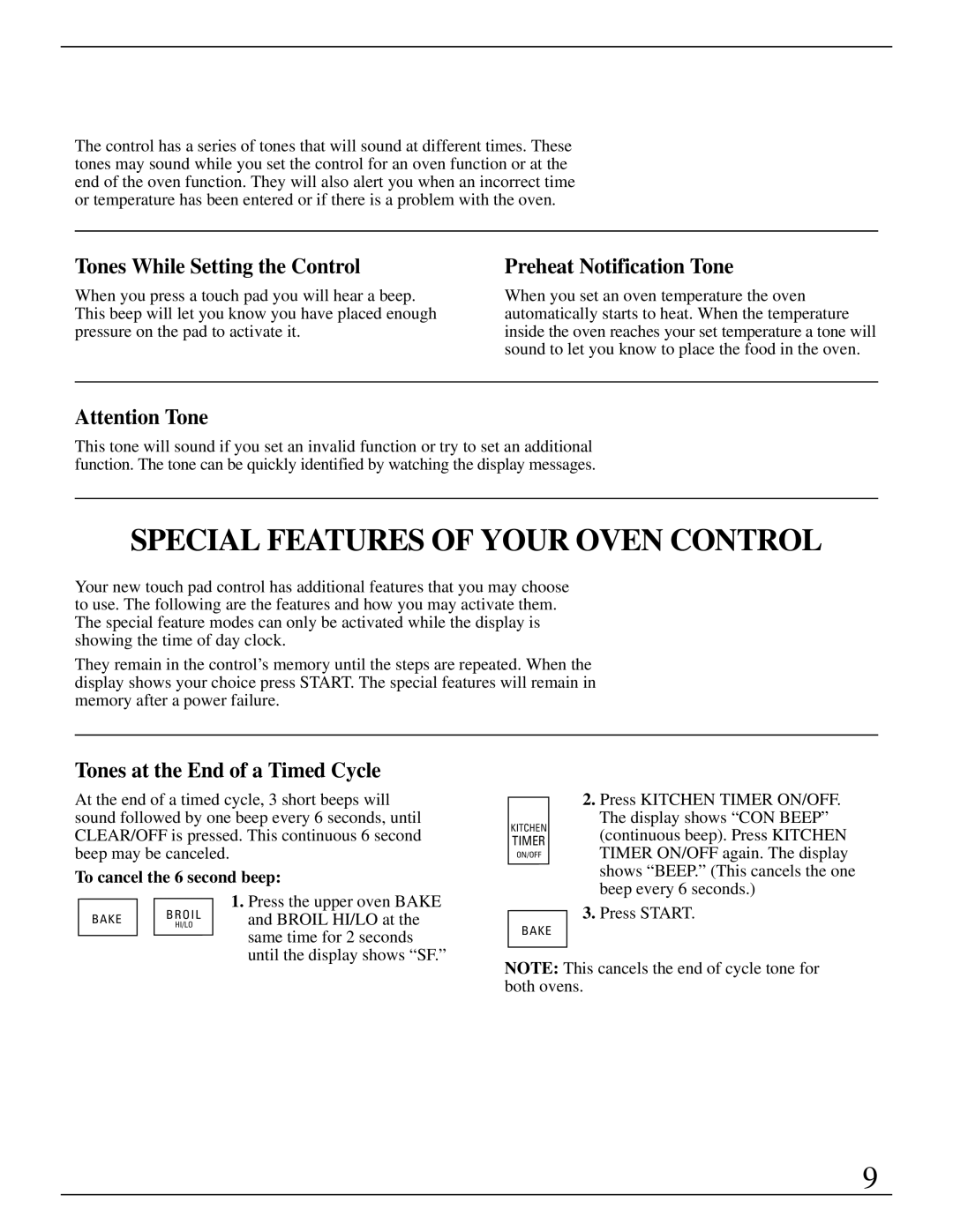 GE Monogram ZEK755 manual Special Features of Your Oven Control, Tones While Setting the Control, Preheat Notification Tone 
