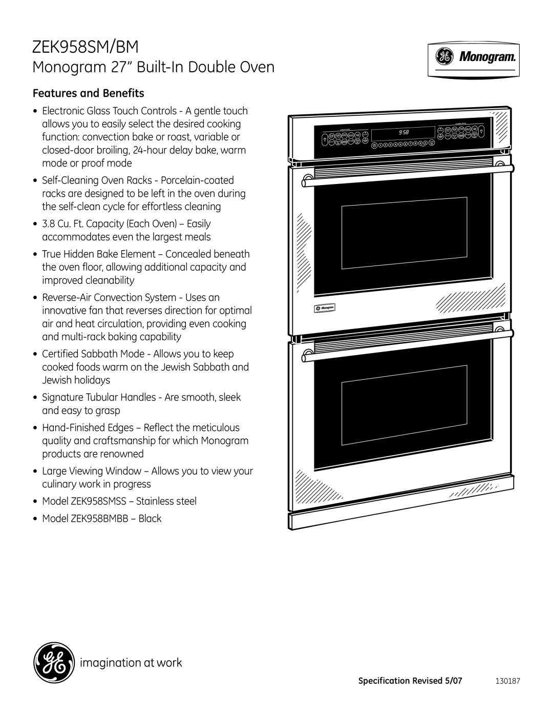 GE Monogram ZEK958SM/BM dimensions Features and Benefits 