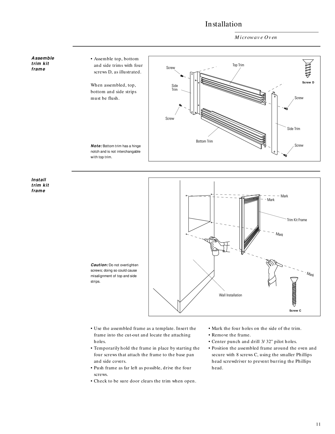 GE Monogram ZEM200WV installation instructions Assemble trim kit frame, Install trim kit frame 