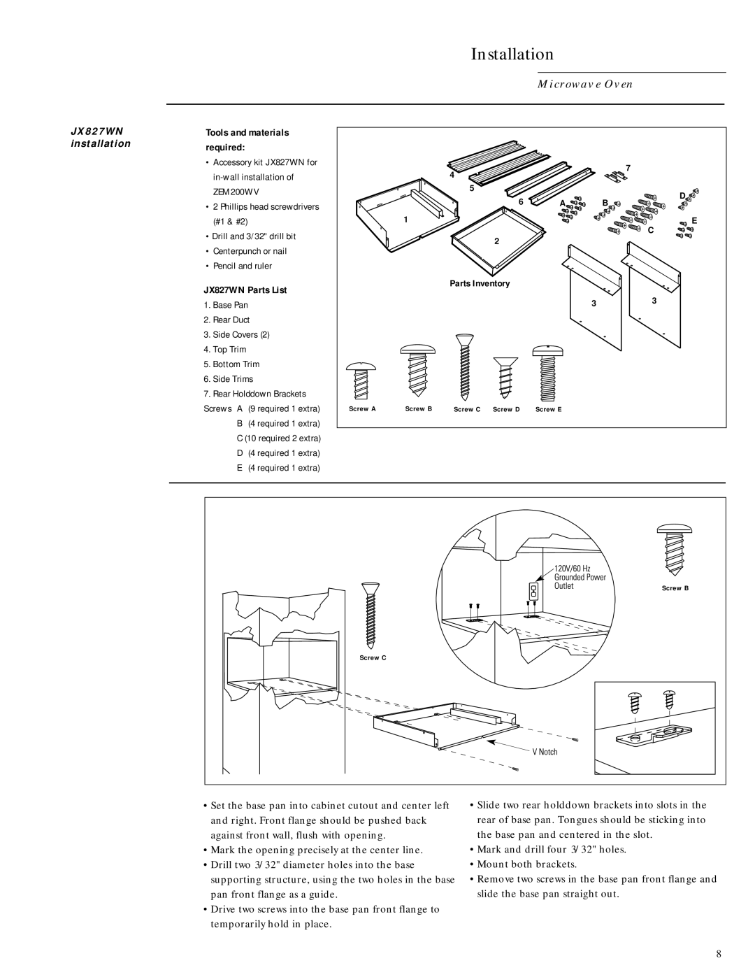 GE Monogram ZEM200WV installation instructions Micr owav e Oven, JX827WN installation 