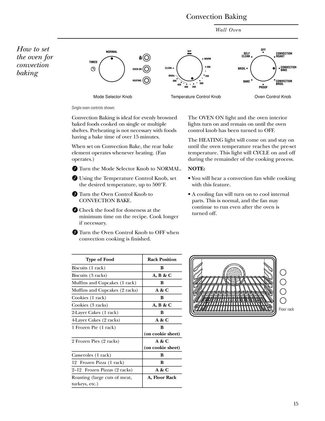 GE Monogram ZET1038, ZET1058 owner manual Convection Baking, How to set the oven for convection baking 