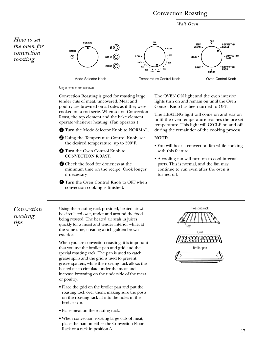 GE Monogram ZET1038, ZET1058 How to set the oven for convection roasting, Convection Roasting, Convection roasting tips 