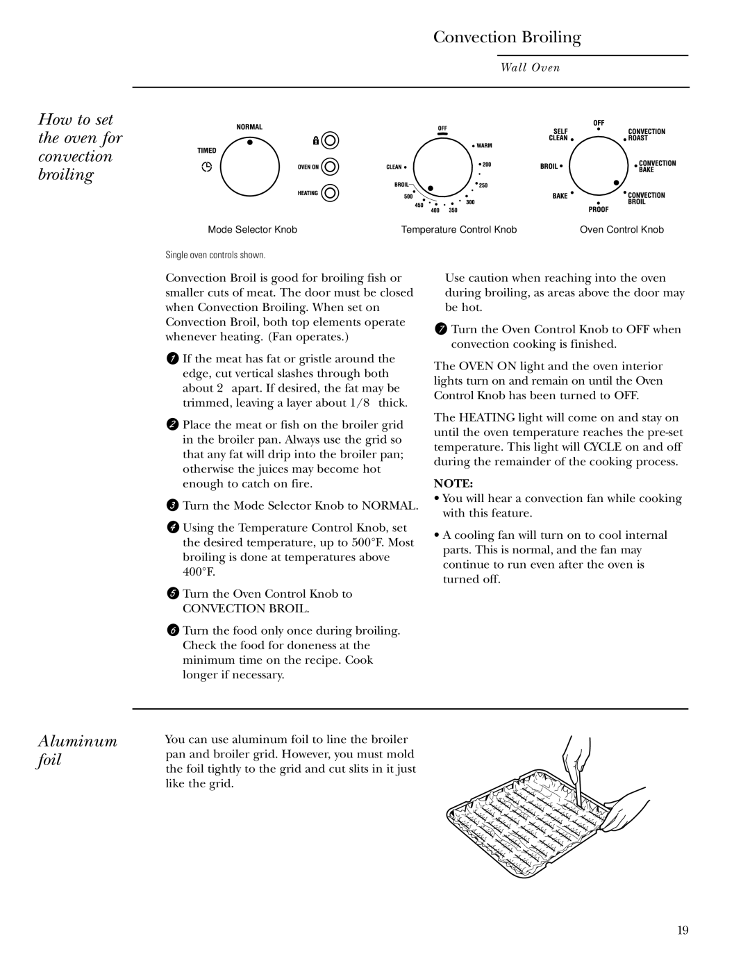 GE Monogram ZET1038, ZET1058 owner manual How to set the oven for convection broiling, Convection Broiling, Aluminum foil 