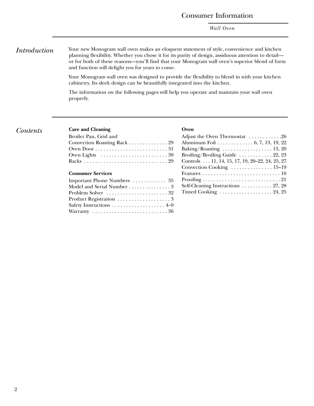 GE Monogram ZET1058, ZET1038 owner manual Introduction, Contents 