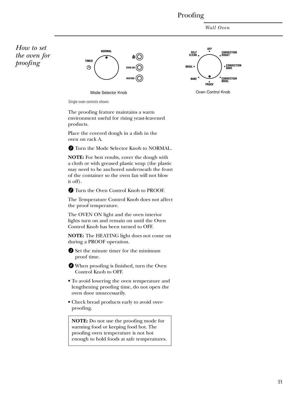 GE Monogram ZET1038, ZET1058 owner manual Proofing, How to set the oven for proofing 