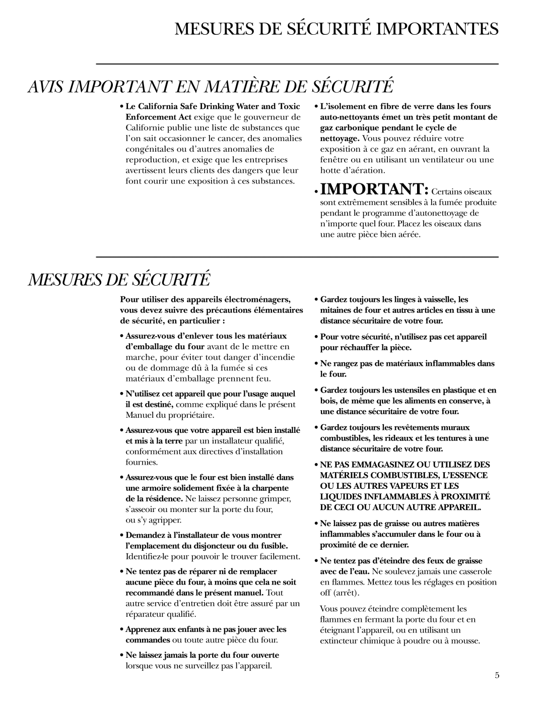 GE Monogram ZET1038, ZET1058 owner manual Avis Important EN Matière DE Sécurité 