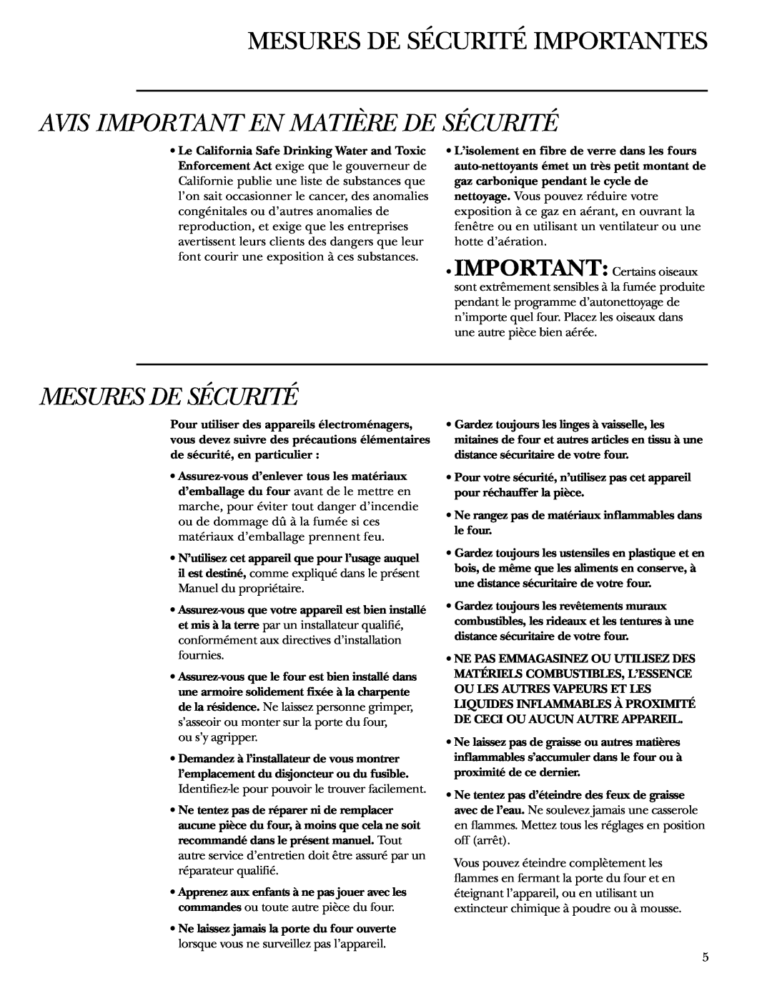 GE Monogram ZET1038, ZET1058 owner manual Mesures De Sécurité Importantes, Avis Important En Matière De Sécurité 