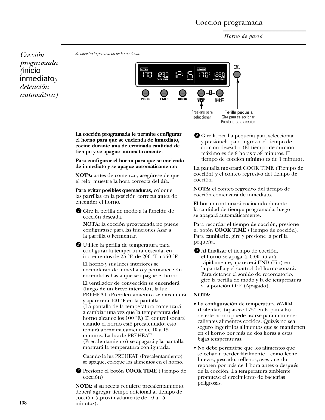 GE Monogram ZET1P, ZET2P, ZET1S, ZET2S owner manual Cocción programada inicio inmediato y detención automática 