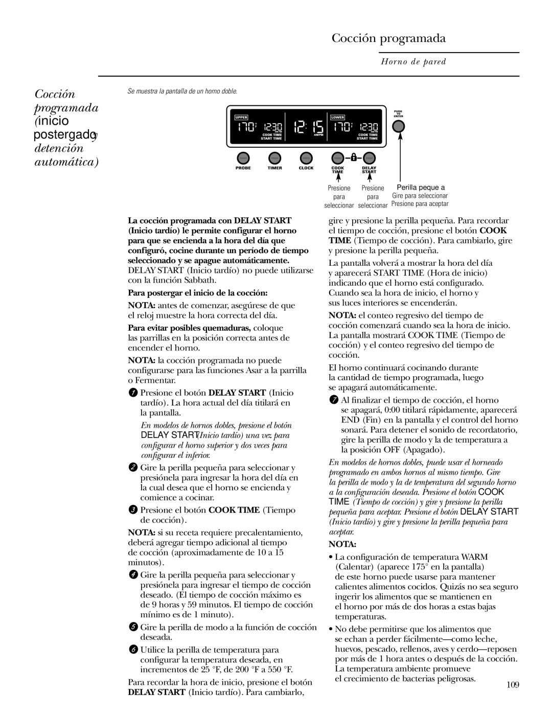 GE Monogram ZET2P, ZET1P, ZET1S, ZET2S owner manual Cocción programada inicio postergado y detención automática 