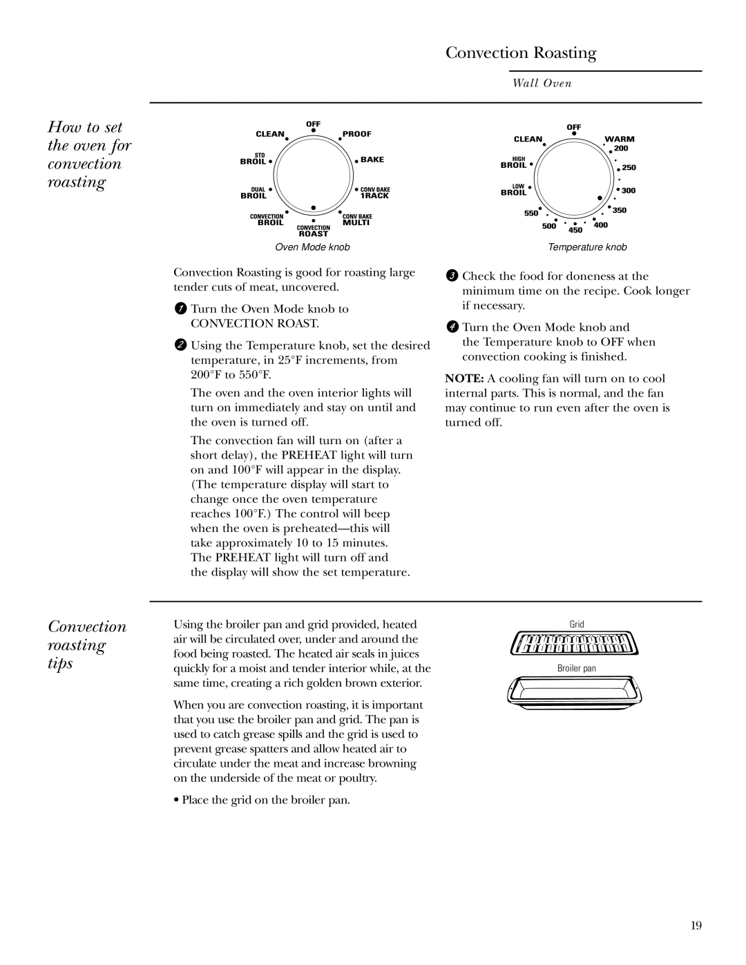 GE Monogram ZET2S, ZET1P, ZET2P Convection Roasting, How to set the oven for convection roasting, Convection roasting tips 