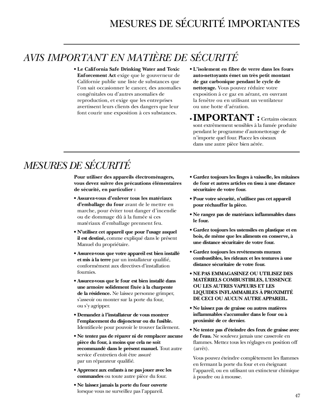 GE Monogram ZET2S, ZET1P, ZET2P, ZET1S owner manual Avis Important EN Matière DE Sécurité 