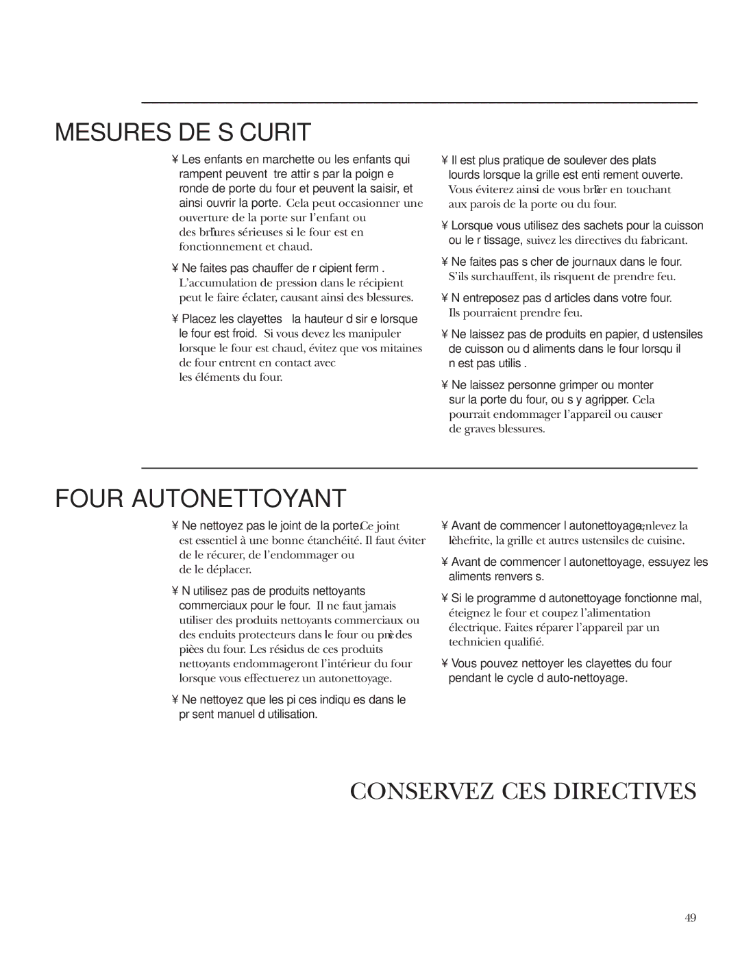 GE Monogram ZET2P, ZET1P, ZET1S, ZET2S owner manual Four Autonettoyant, Ne nettoyez pas le joint de la porte. Ce joint 