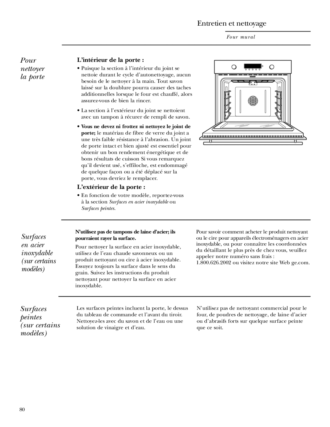 GE Monogram ZET1P, ZET2P, ZET1S, ZET2S owner manual Pour nettoyer la porte, Surfaces peintes sur certains modèles 