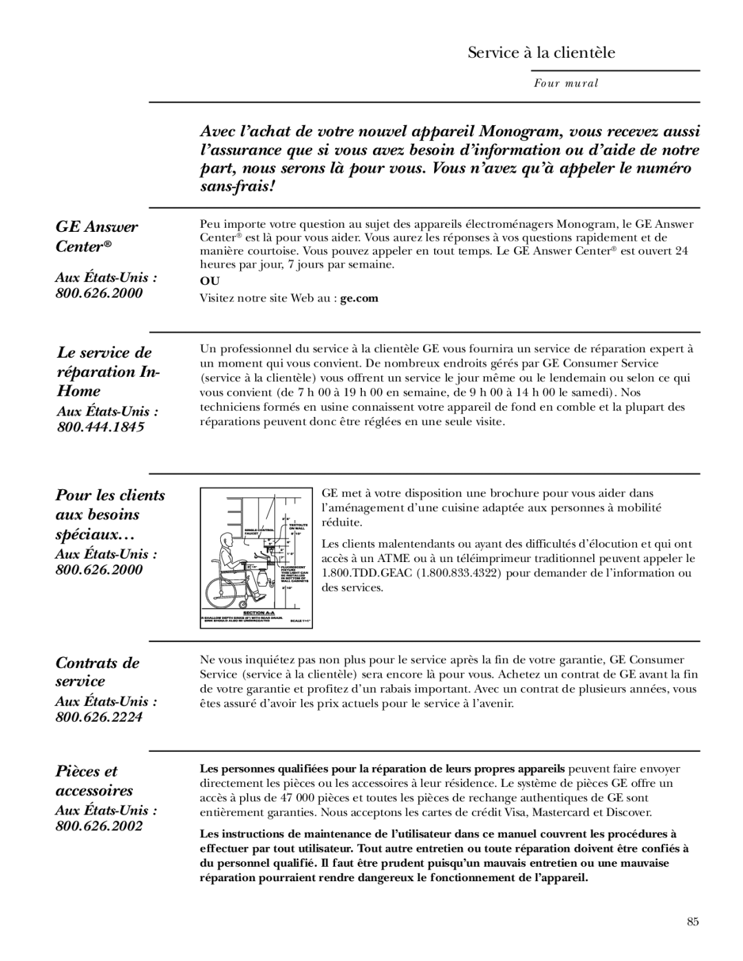 GE Monogram ZET2P, ZET1P, ZET1S, ZET2S owner manual Service à la clientèle 