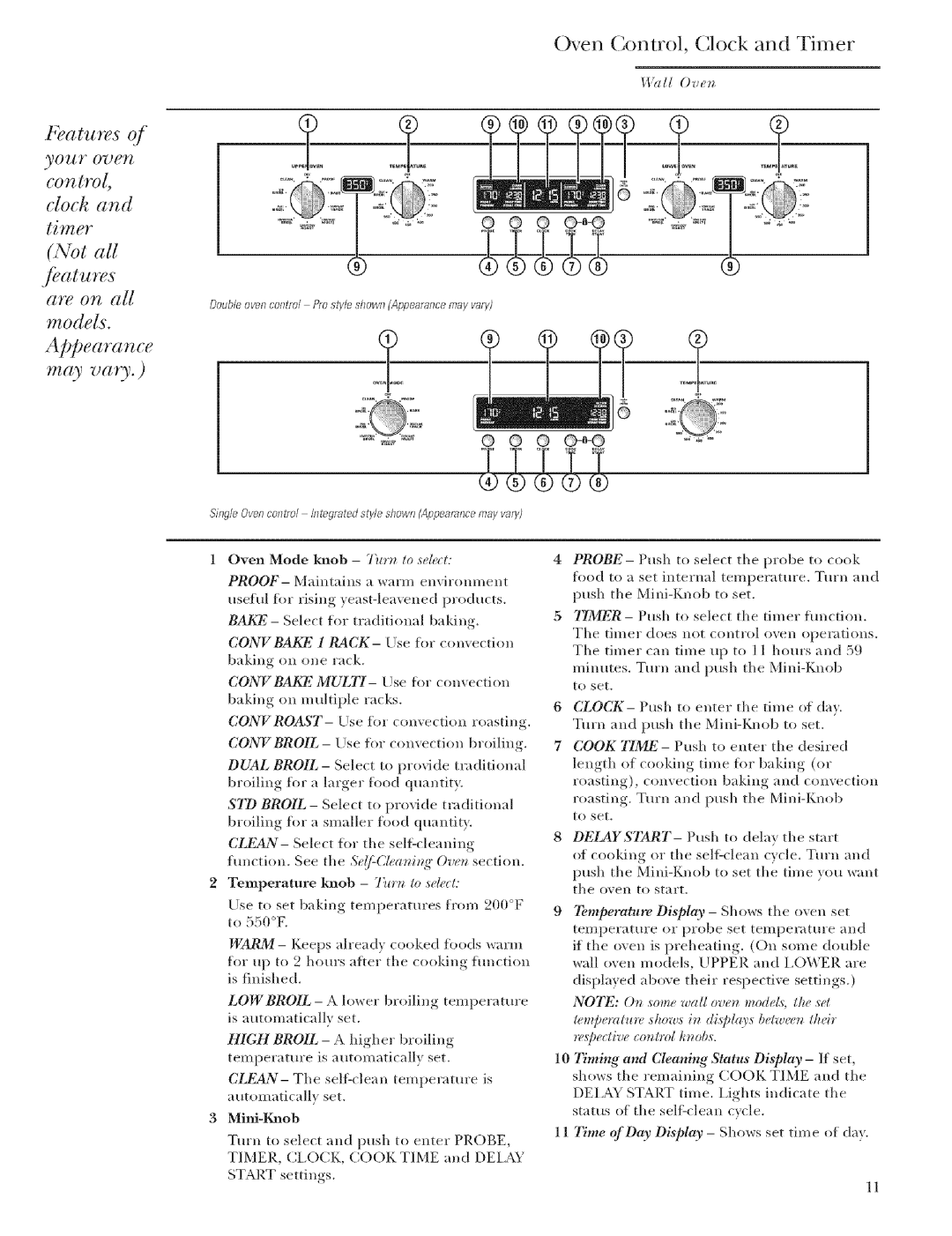 GE Monogram ZET1, ZET2 May vary, Clock and timer Not ag, Appearance, Models, Timilg and CleaniTg Status Display If set 