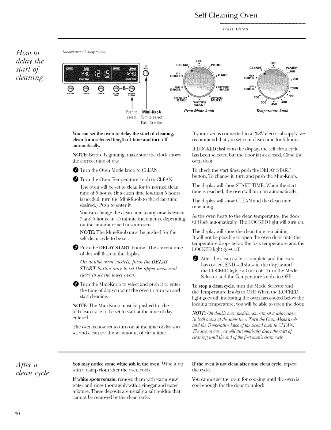 GE Monogram ZET2, ZET1 manual Delay the start of cleaning, Clean cycle, Lll Ovum, Lie? a 