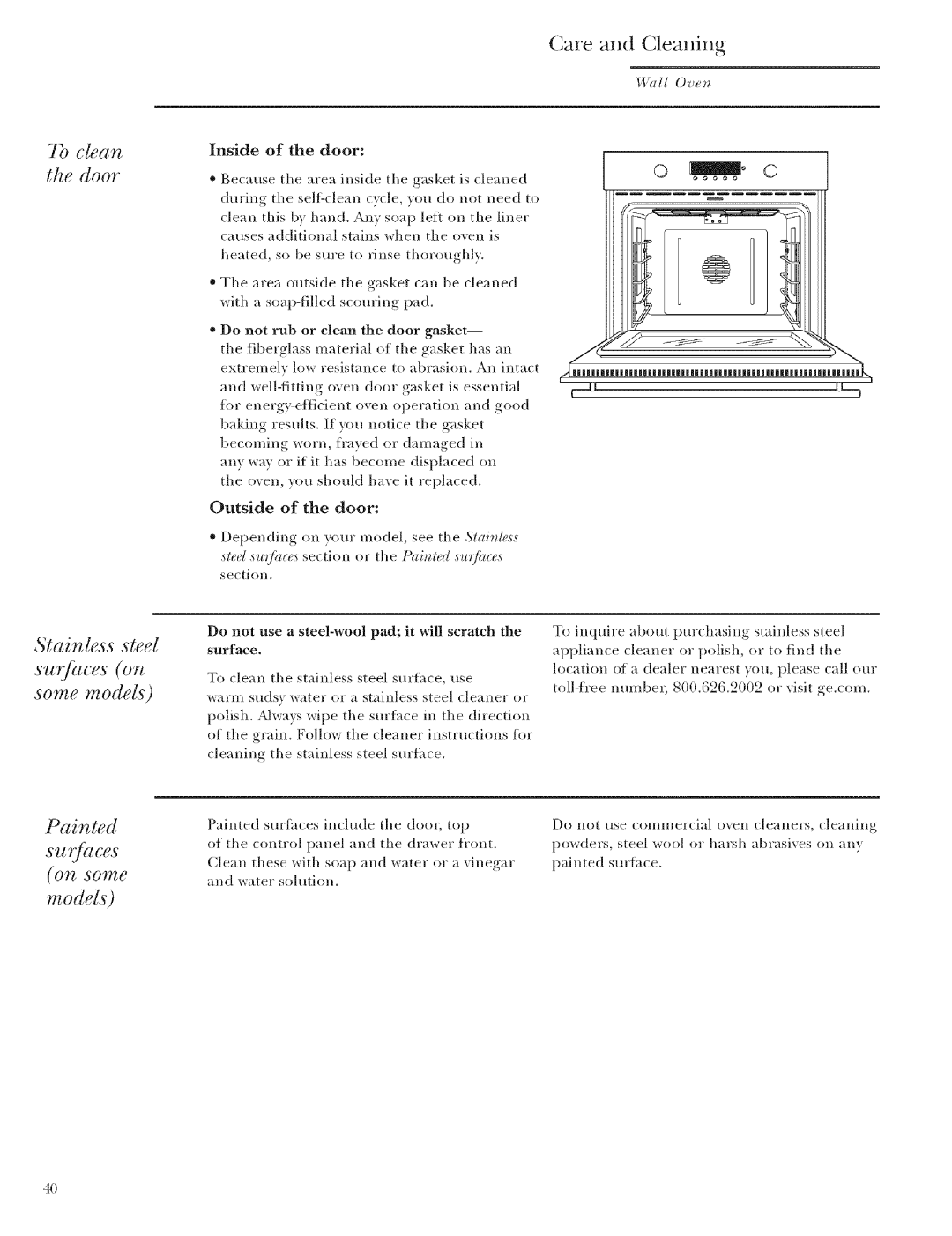 GE Monogram ZET2, ZET1 manual Some models, Care and Cleaning, Stainless steel, 7b clean the door, Painted 