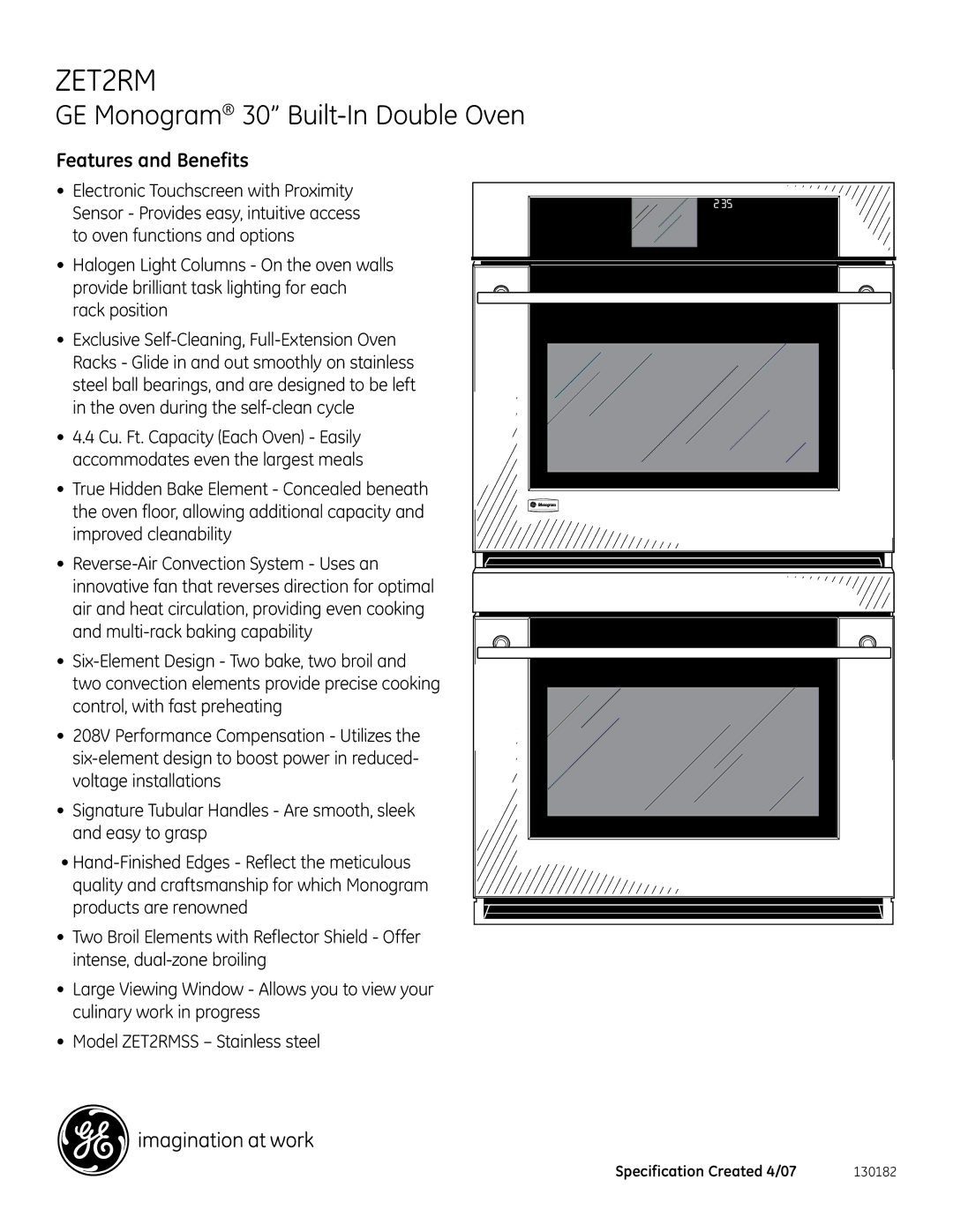 GE Monogram ZET2RM dimensions Features and Benefits 