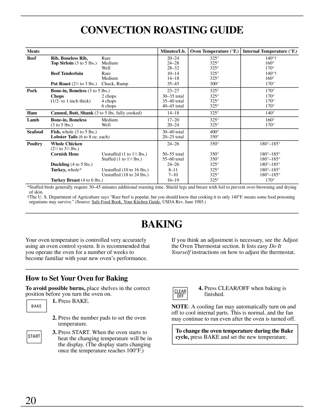 GE Monogram ZET737 manual Convection Roasting Guide, How to Set Your Oven for Baking 