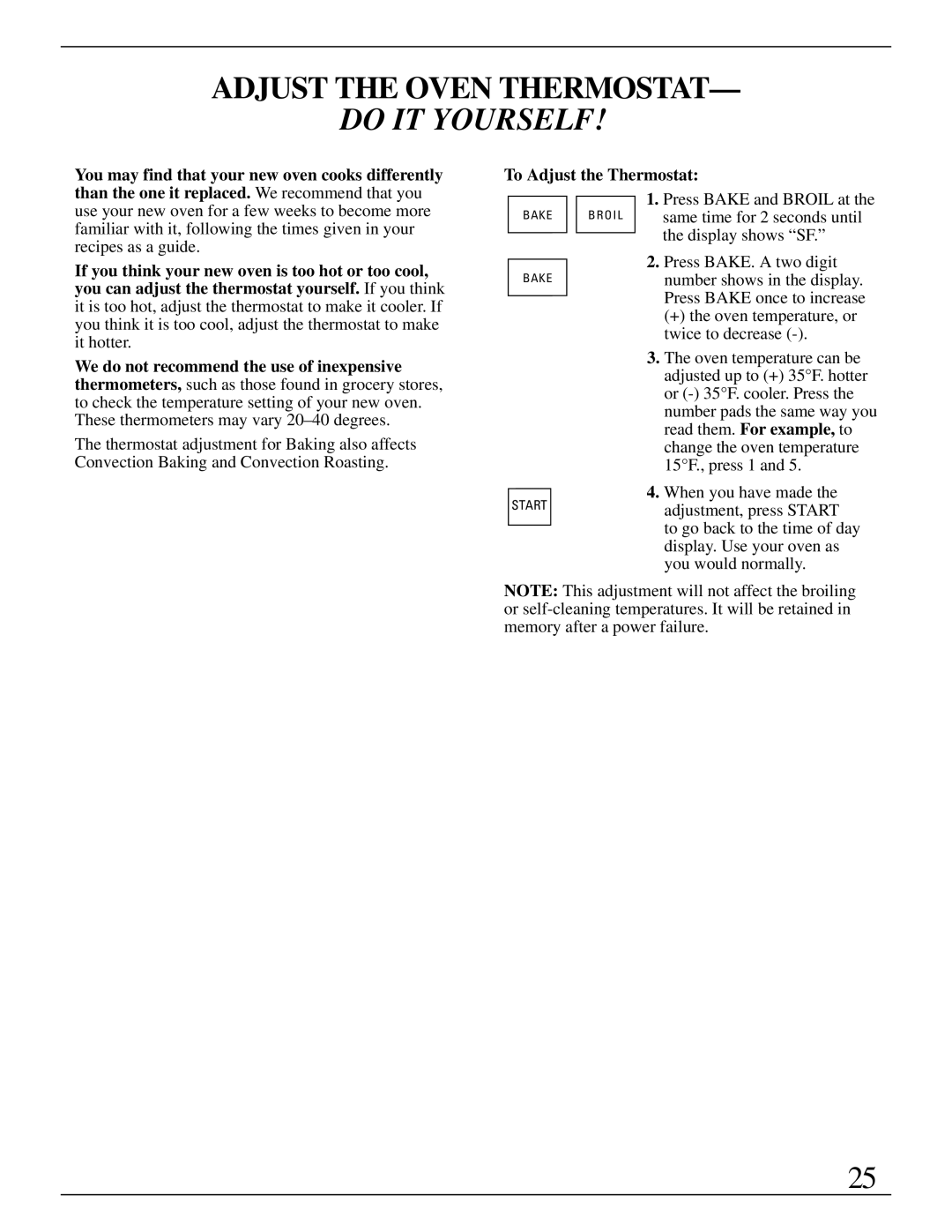 GE Monogram ZET737 manual Adjust the Oven Thermostat, To Adjust the Thermostat 