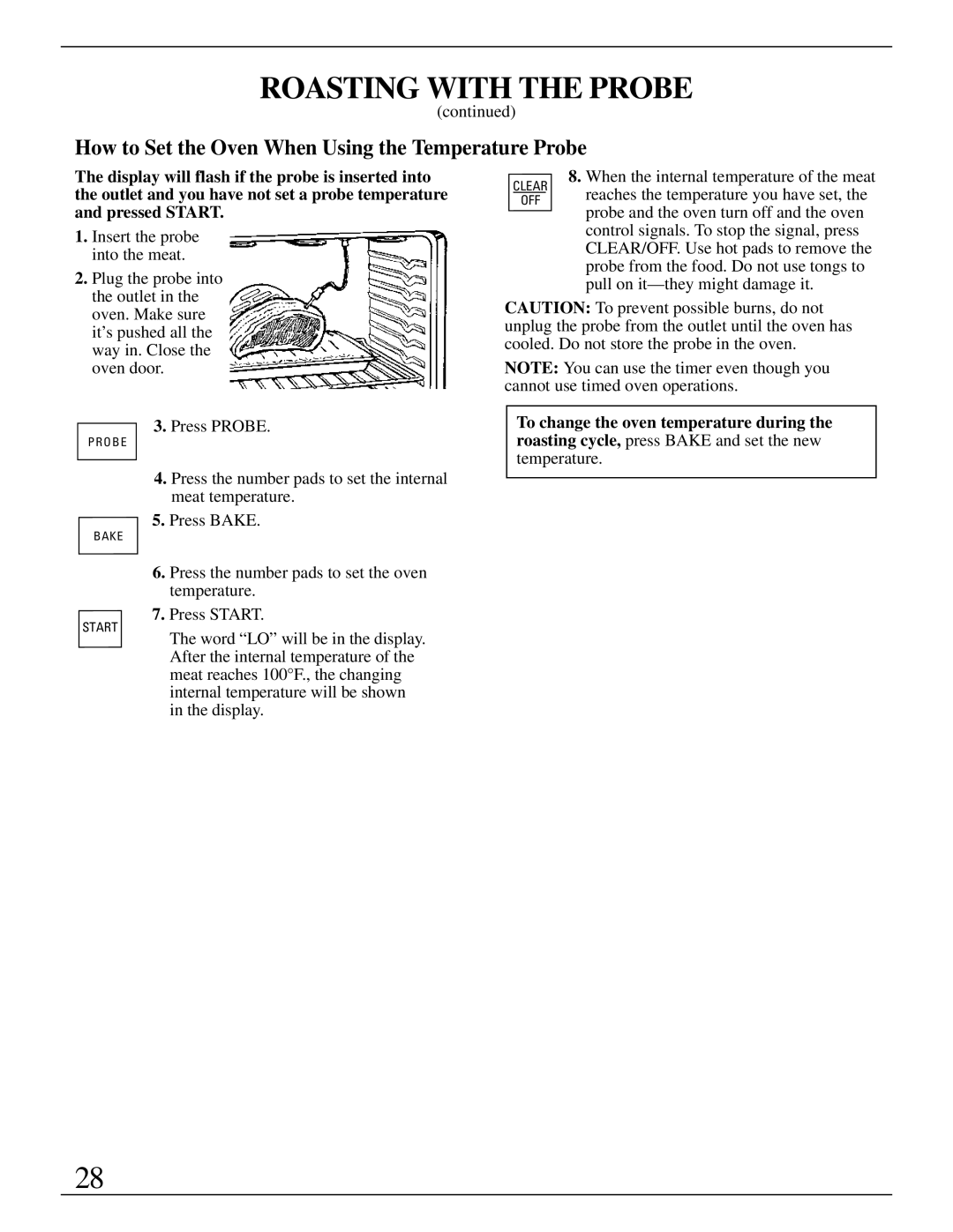 GE Monogram ZET737 manual How to Set the Oven When Using the Temperature Probe 