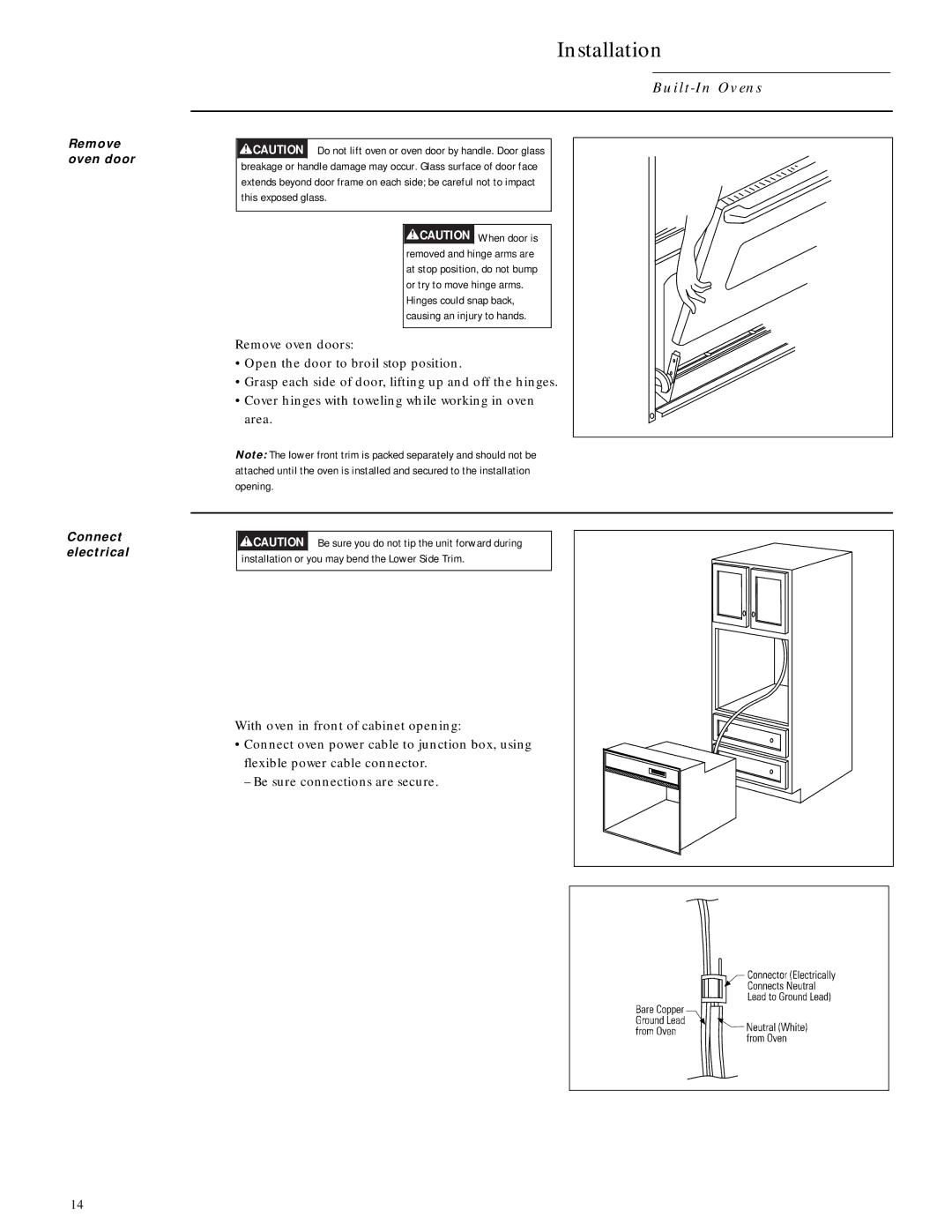 GE Monogram ZET757BW, ZET737WW, ZET757WW, ZET737BW installation instructions Remove oven door Connect electrical 