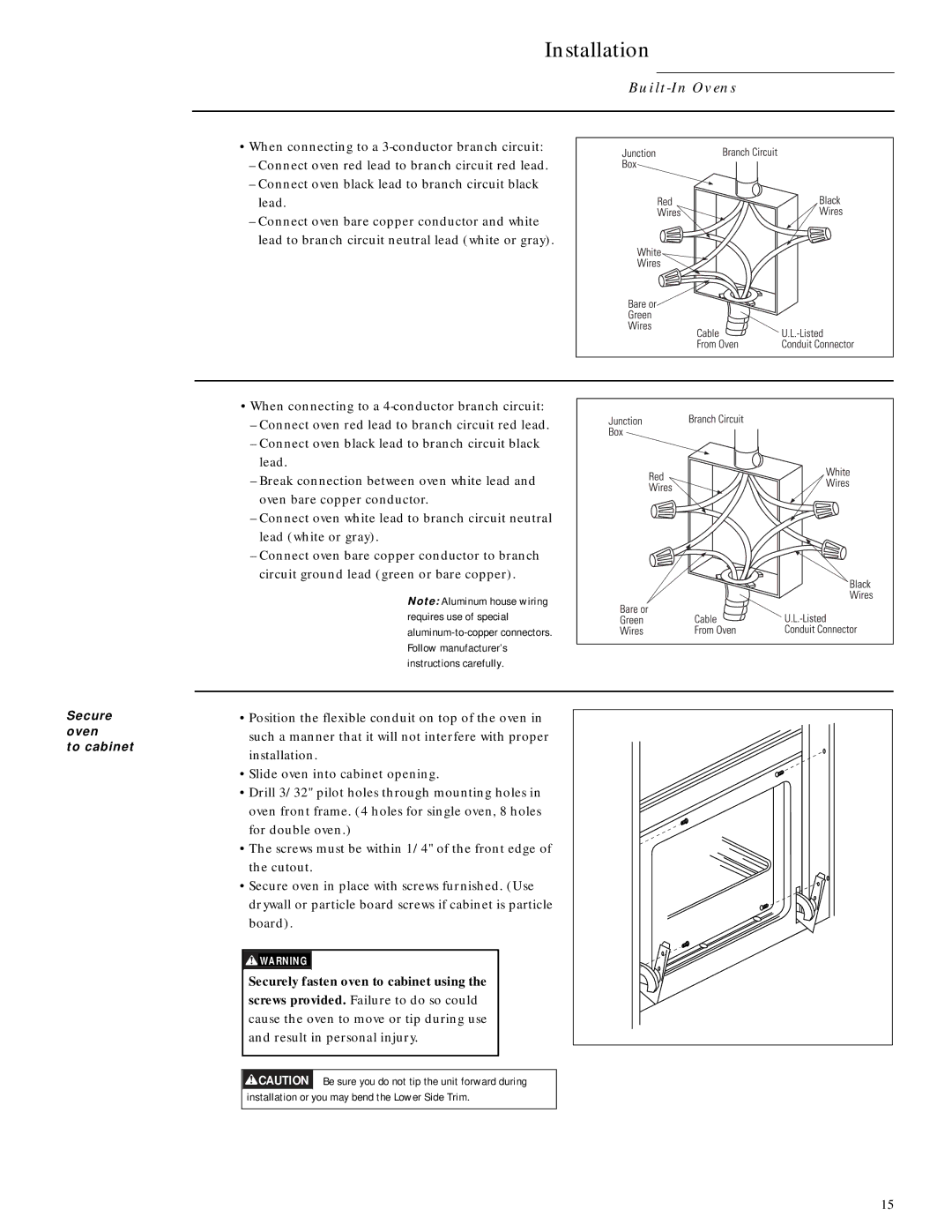 GE Monogram ZET737BW, ZET737WW, ZET757WW, ZET757BW Secure oven To cabinet, Securely fasten oven to cabinet using 