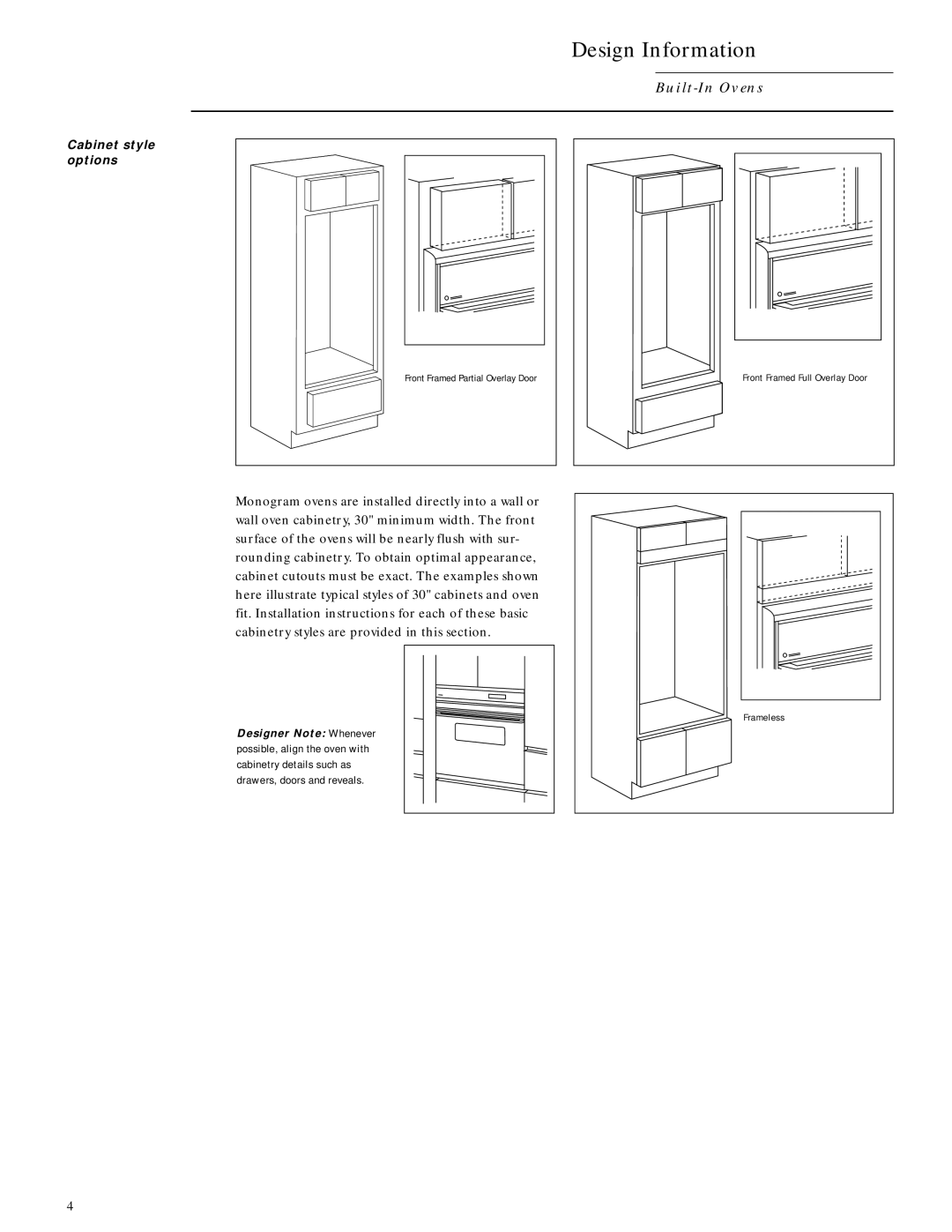 GE Monogram ZET737WW, ZET757WW, ZET757BW, ZET737BW installation instructions Cabinet style options, Designer Note Whenever 