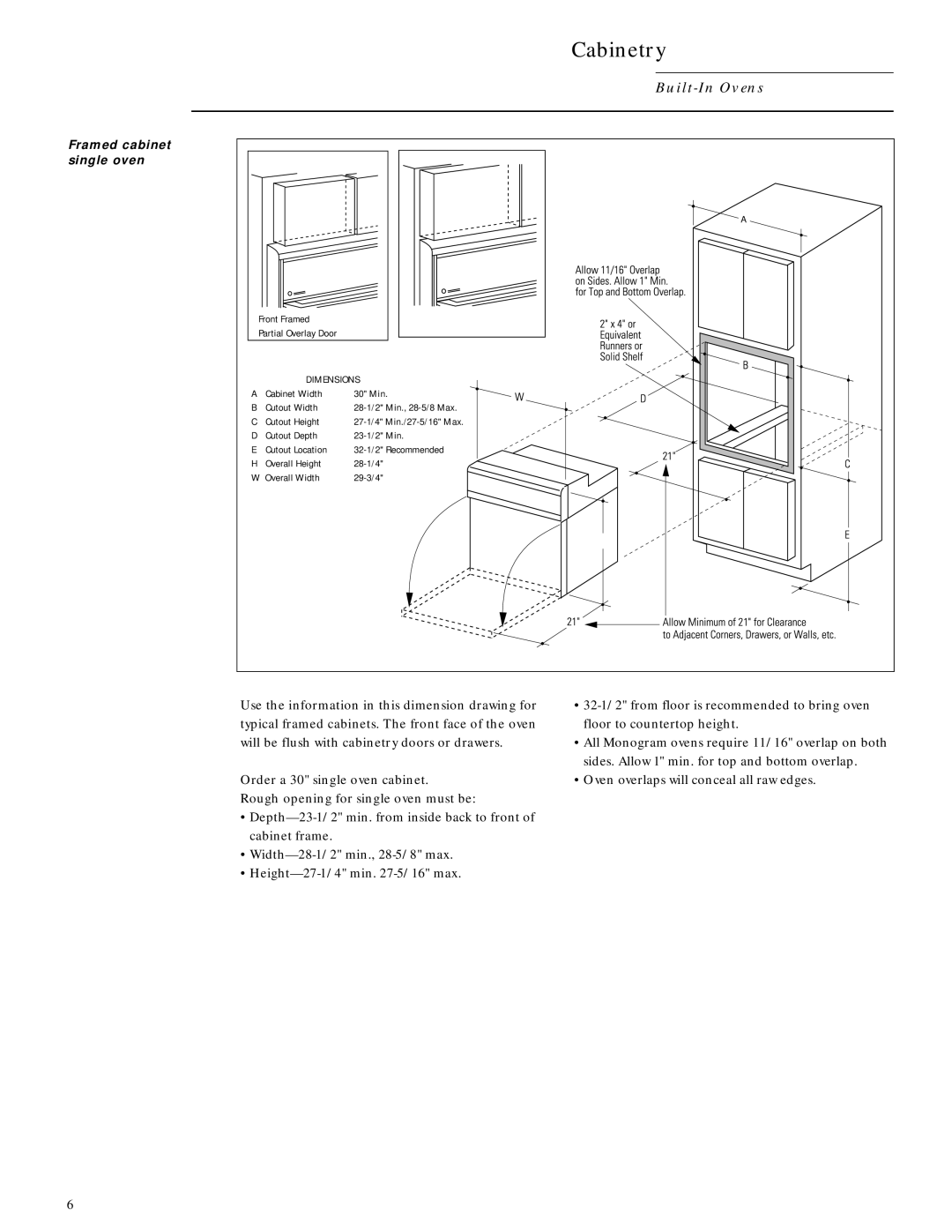 GE Monogram ZET757BW, ZET737WW, ZET757WW, ZET737BW installation instructions Framed cabinet single oven 
