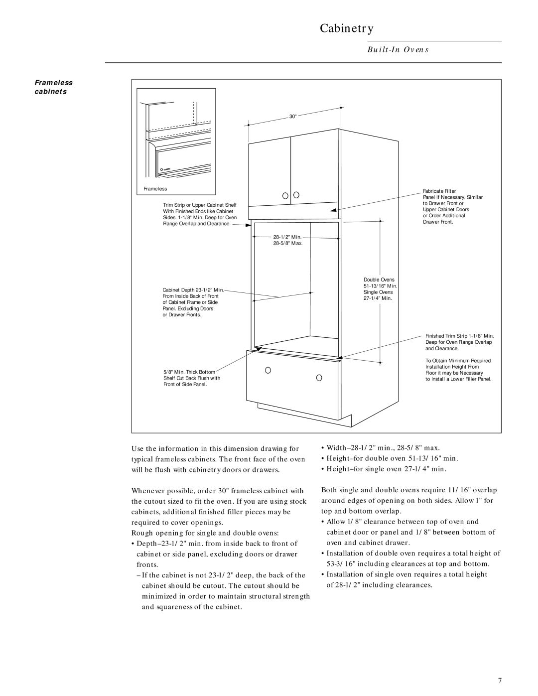 GE Monogram ZET737BW, ZET737WW, ZET757WW, ZET757BW installation instructions Frameless, Cabinets 