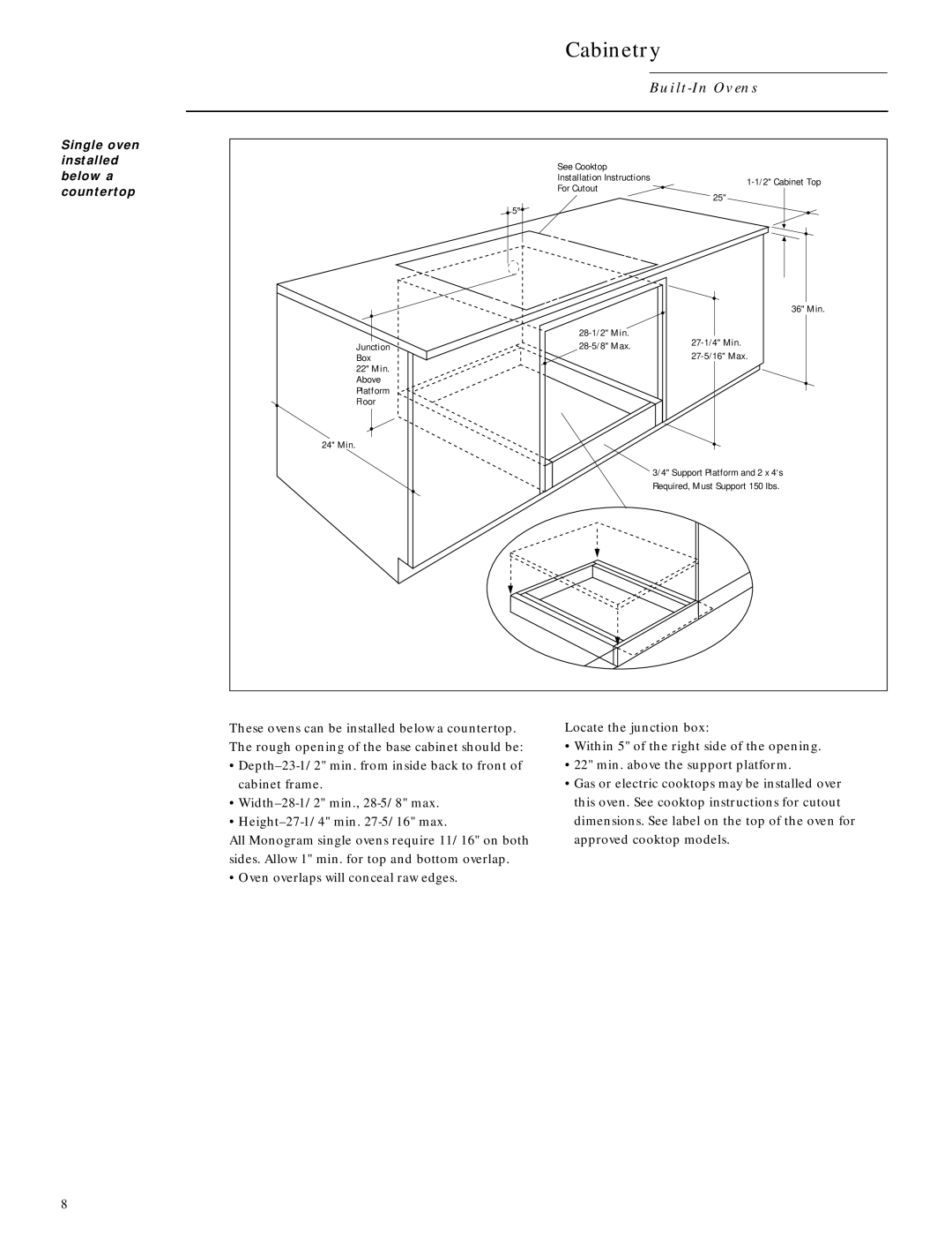 GE Monogram ZET737WW, ZET757WW, ZET757BW, ZET737BW installation instructions Single oven installed below a countertop 