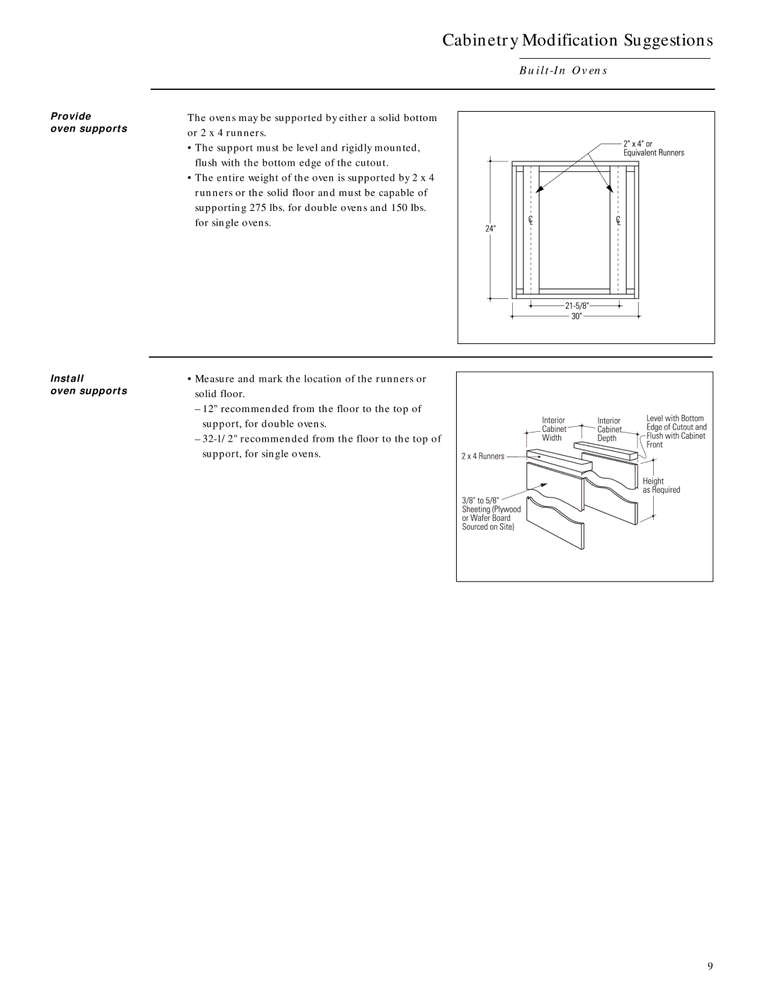 GE Monogram ZET757WW, ZET737WW, ZET757BW, ZET737BW Cabinetry Modification Suggestions, Provide Oven supports Install 