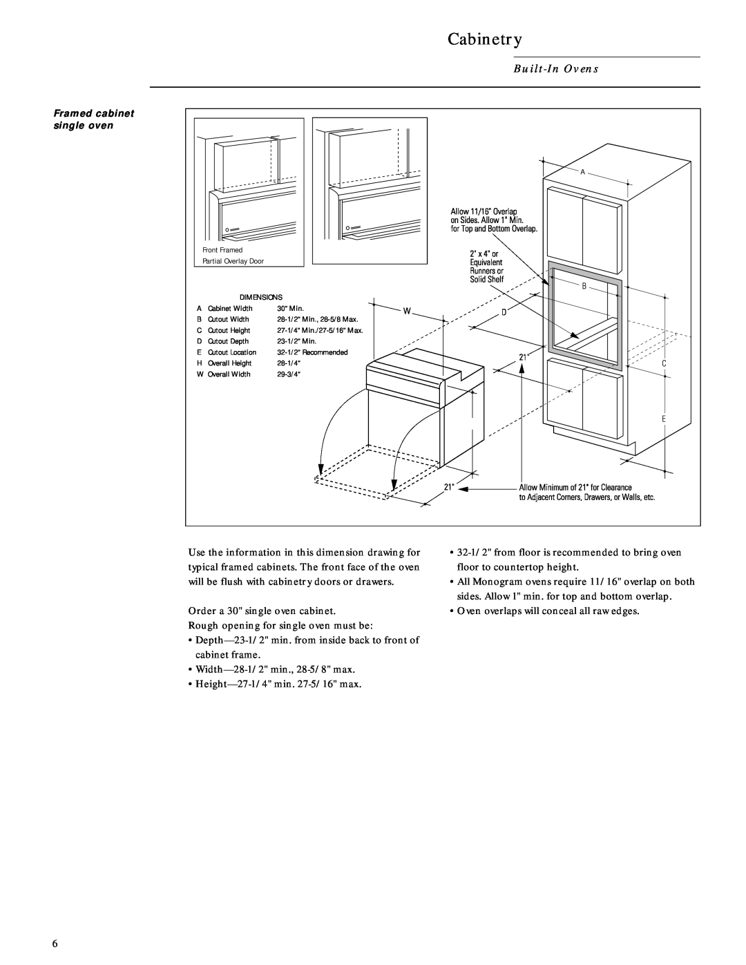GE Monogram ZET757BW, ZET737WW, ZET757WW, ZET737BW Cabinetry, Built-InOvens, Framed cabinet single oven 