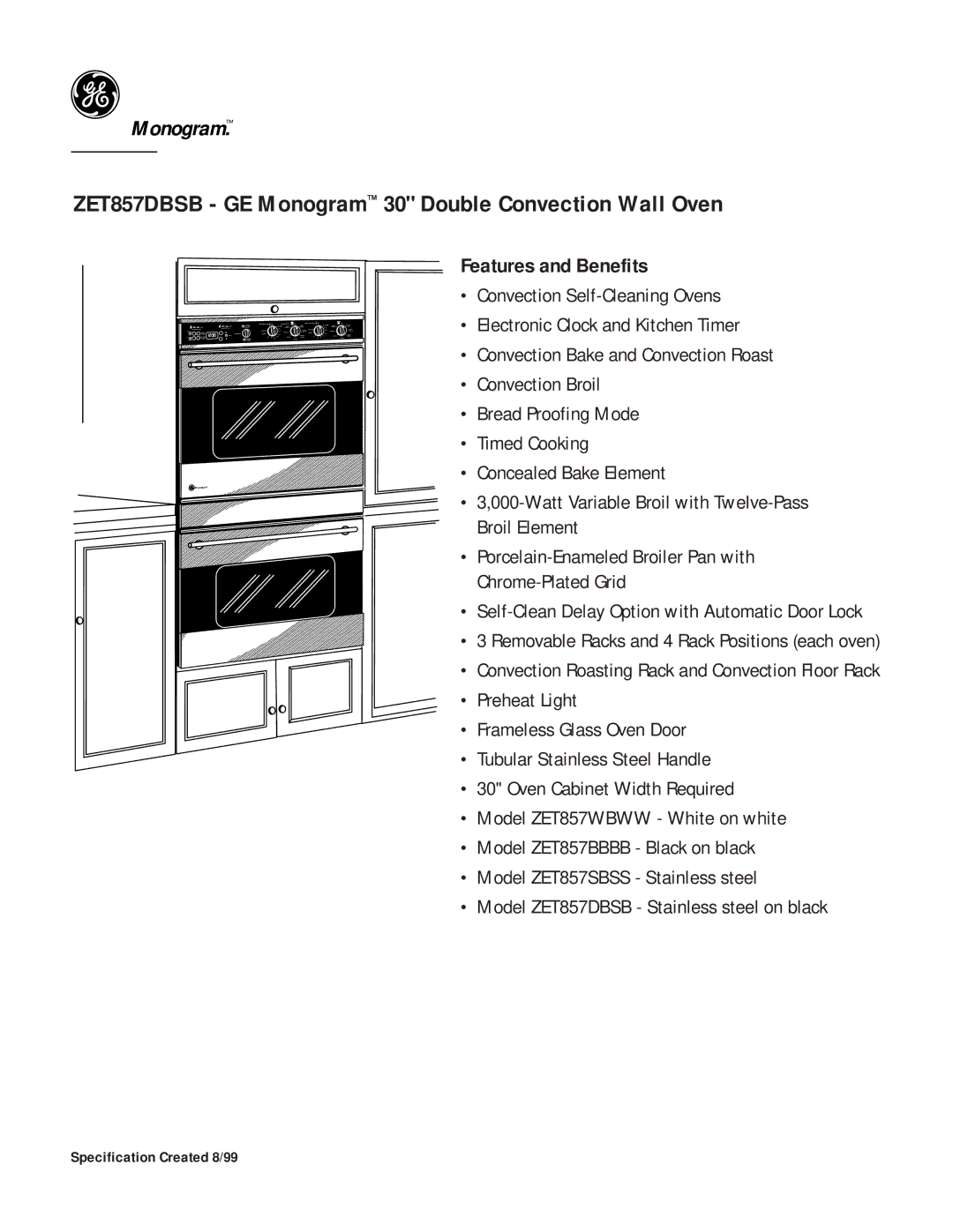 GE Monogram ZET857DBSB dimensions Features and Benefits 