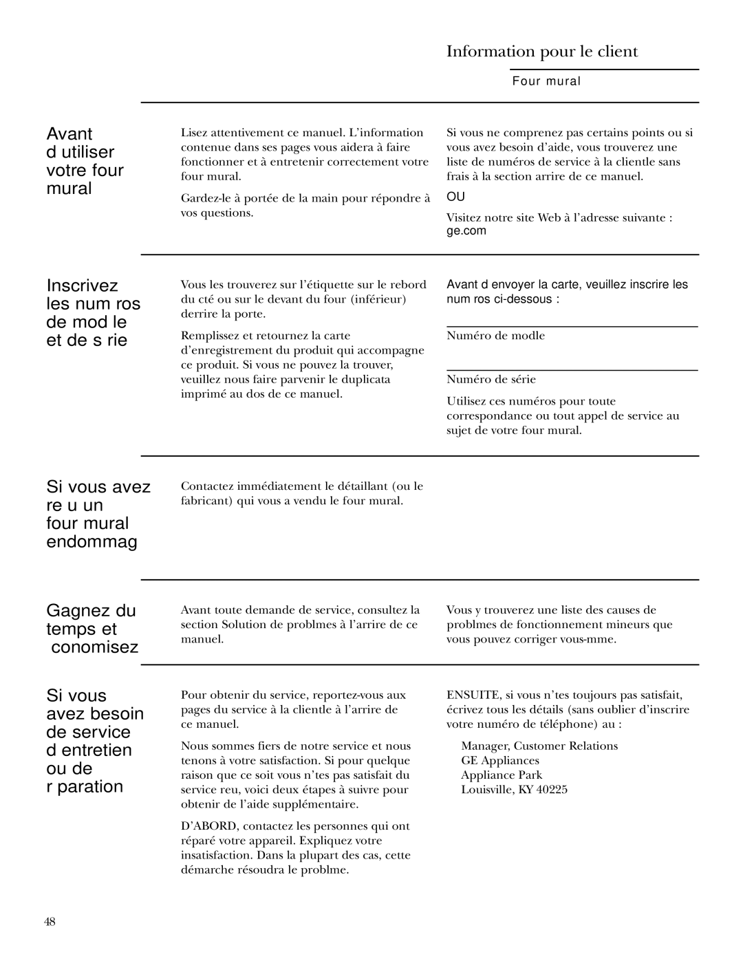 GE Monogram ZET958, ZET938, ZEK958, ZEK938 Avant d’utiliser votre four mural, Inscrivez les numéros de modèle et de série 