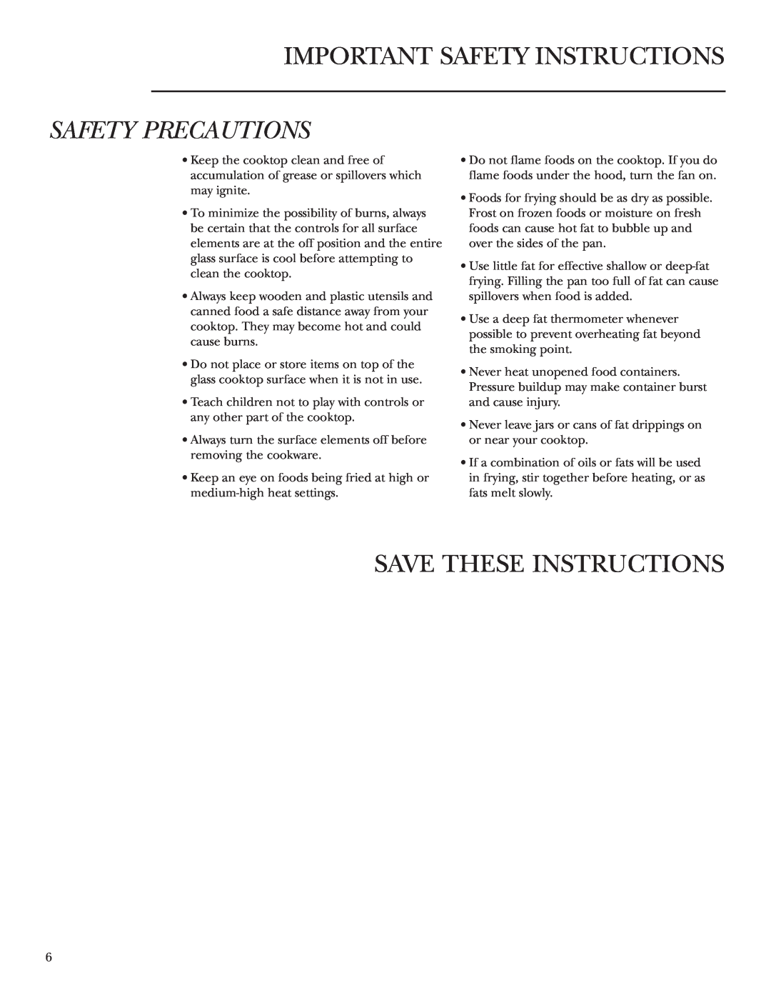 GE Monogram ZEU36K owner manual Save These Instructions, Important Safety Instructions, Safety Precautions 