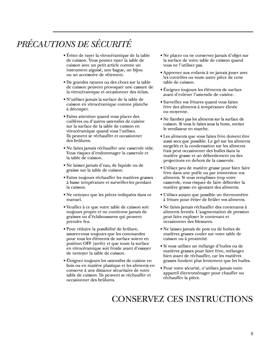 GE Monogram ZEU36K owner manual Conservez Ces Instructions, Précautions De Sécurité 