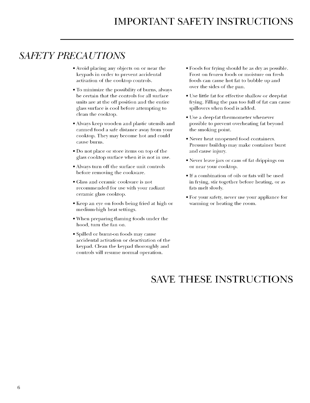 GE Monogram ZEU36R, ZEU30R manual Save These Instructions, Safety Preca Utions, Important Safety Instructions 