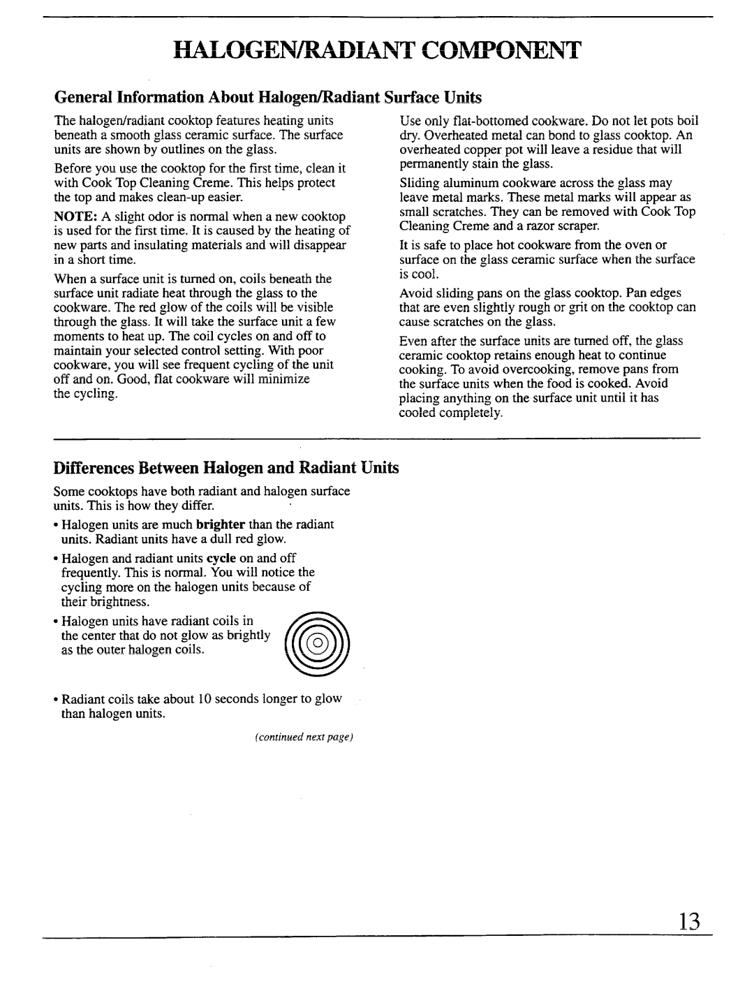 GE Monogram ZEW145, ZEW154, ZEW155 manual HALOGEN/RADIANT Component, General Information About Halogen/Radiant Surface Units 