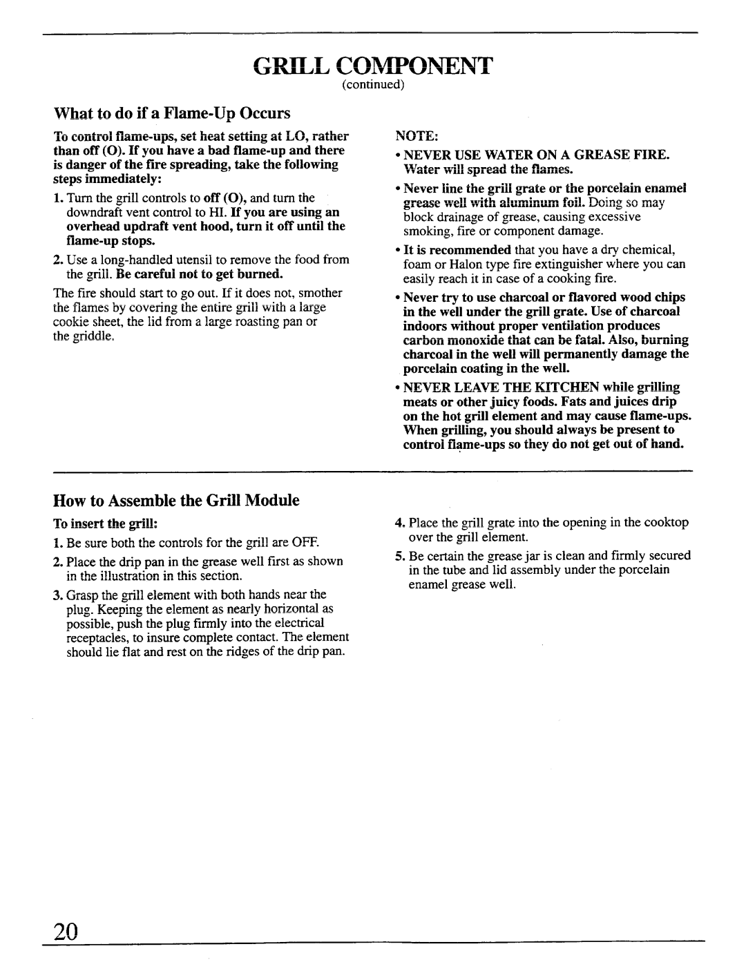 GE Monogram ZEW164, ZEW154, ZEW155, ZEW165, ZEW175, ZEW145 What to do if a Flame-Up Occurs, How to Assemble the Grill Module 