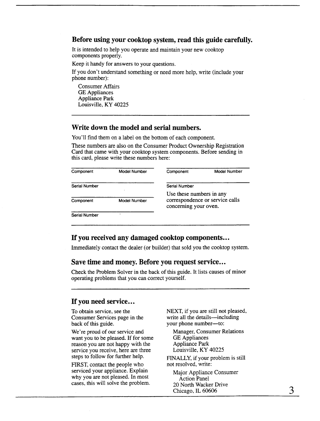 GE Monogram ZEW175 Before using your cooktop system, read this guide carefully, Write down the model and serial numbers 